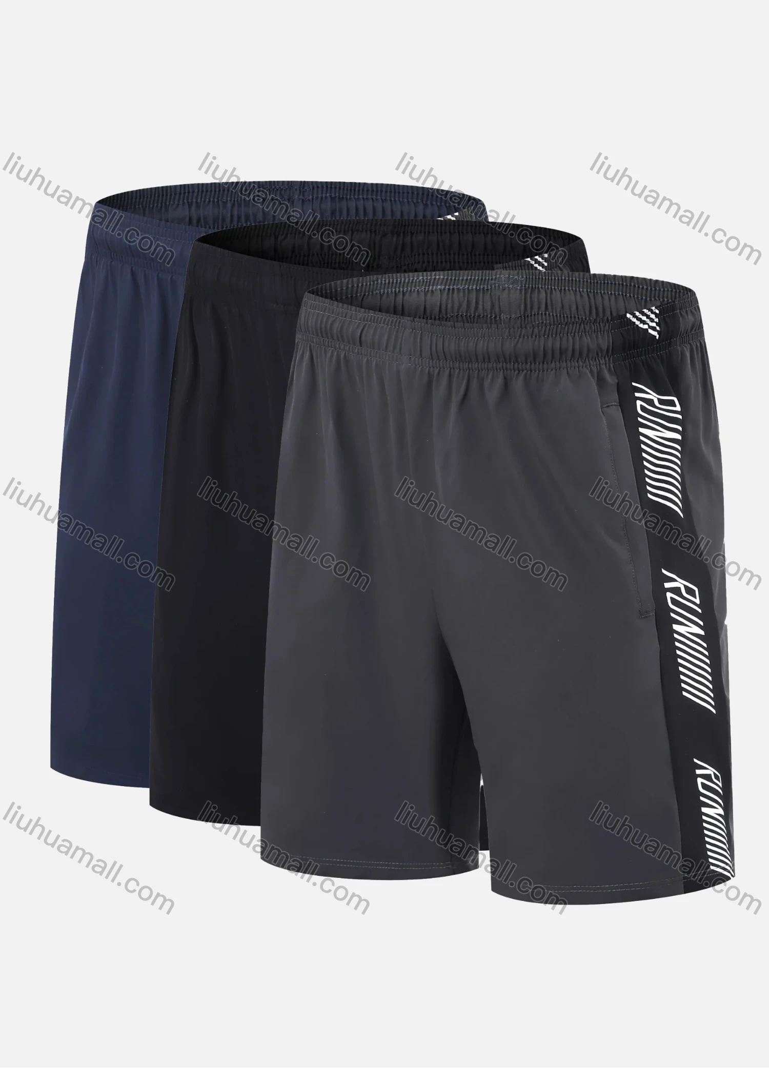 Wholesale Men's Performance Workout Colorblock Slogan Athletic Shorts With Zip Pockets A035# - Liuhuamall