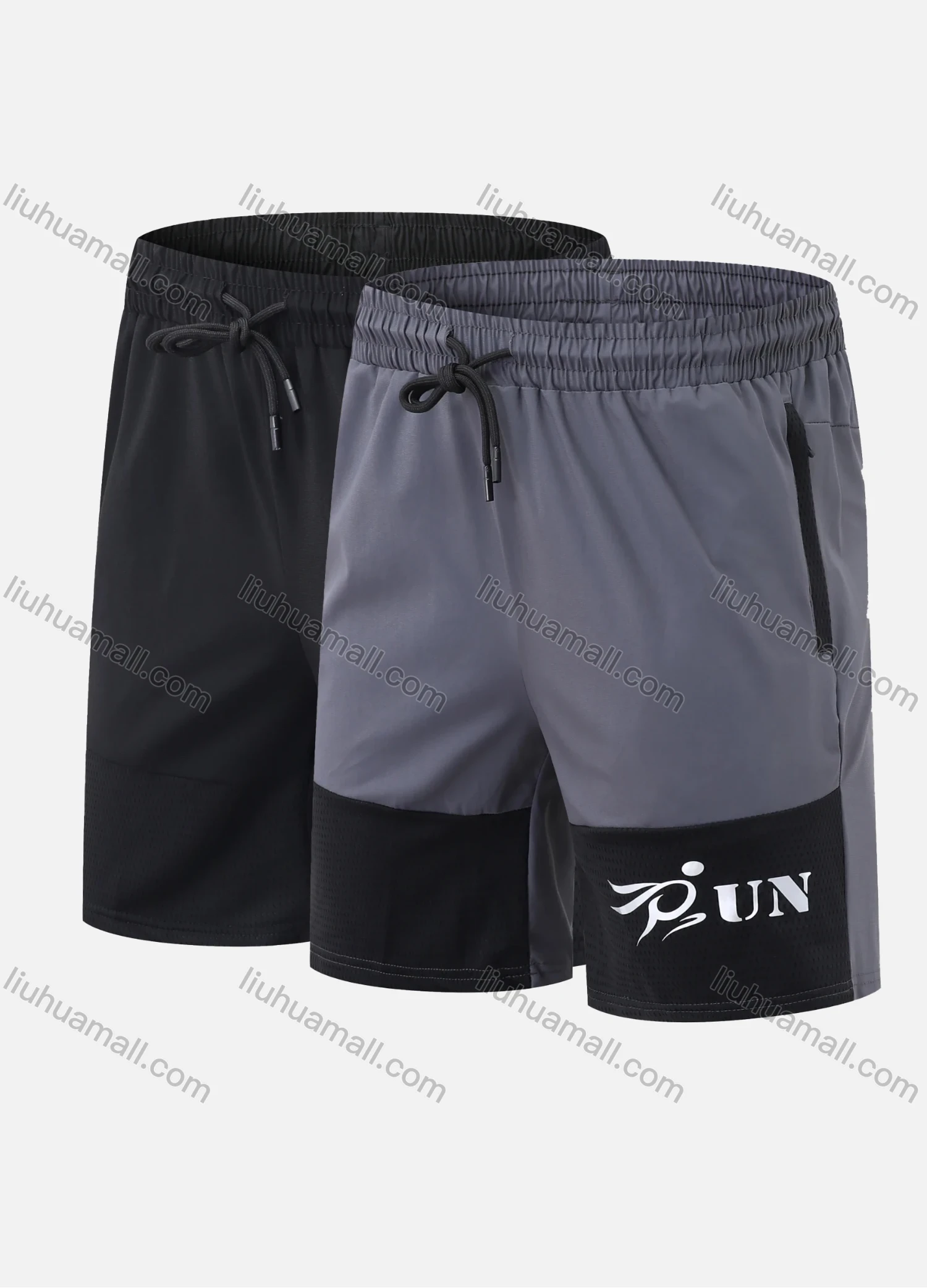 Wholesale Men's Performance Workout Splicing Letter Athletic Shorts With Zip Pockets A066# - Liuhuamall