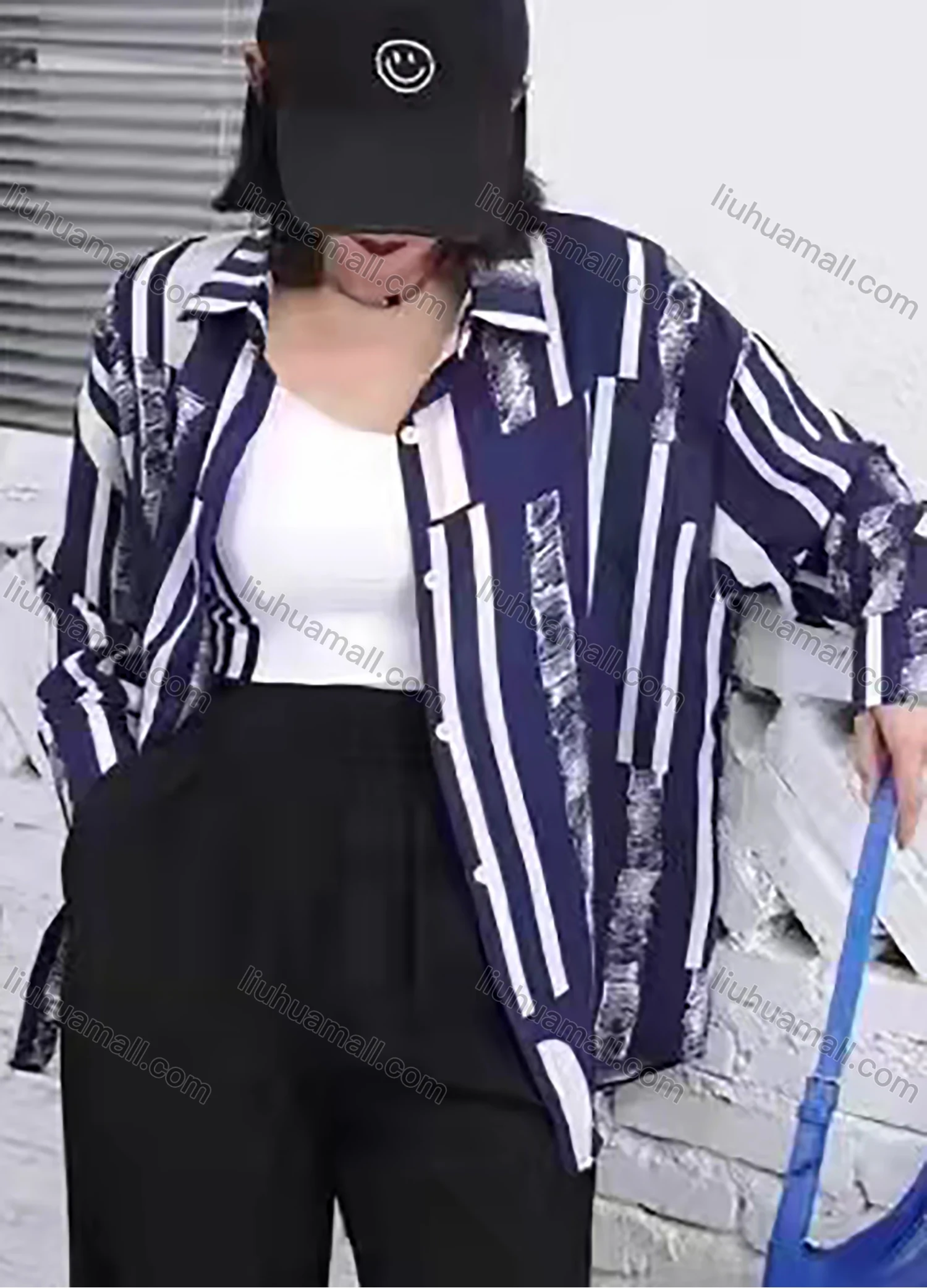 Wholesale Women's Casual Long Sleeve Striped Print Blosue Button Down Long Sleeve Shirt 6005-04# - Liuhuamall