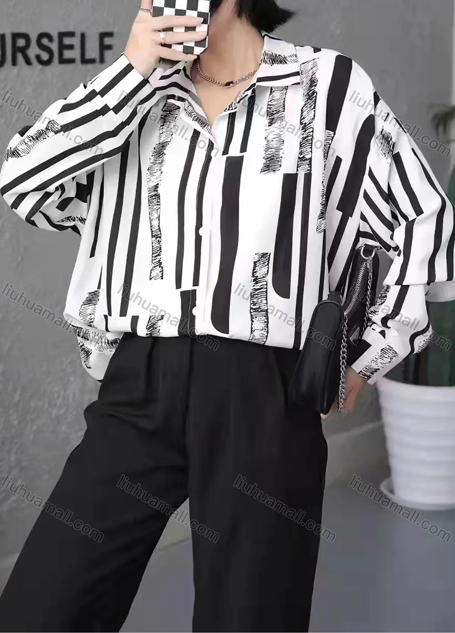 Wholesale Women's Casual Long Sleeve Striped Print Blosue Button Down Long Sleeve Shirt 6005-04# - Liuhuamall