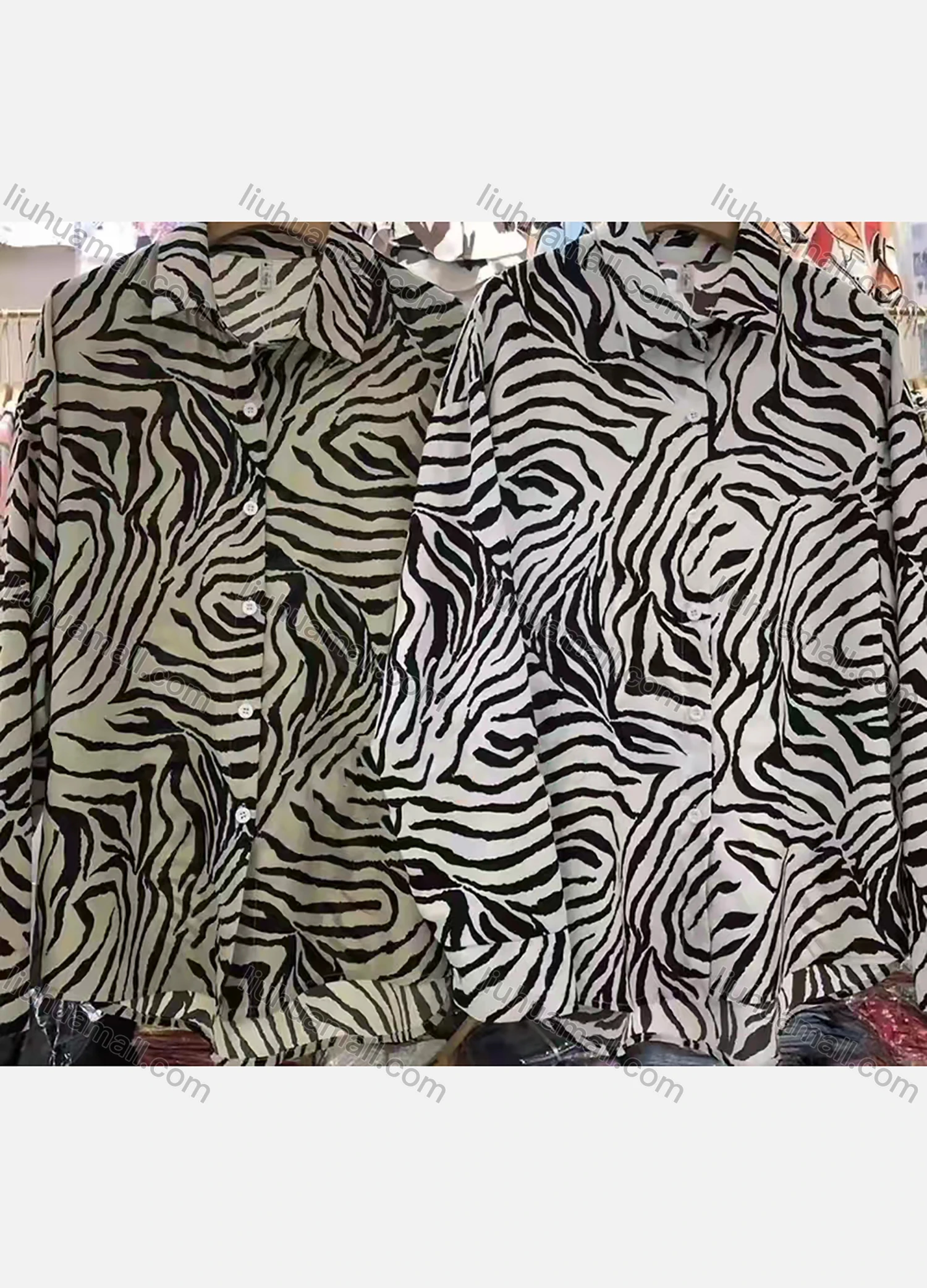Wholesale Women's Casual Long Sleeve Zebra Print Split Hem Button Down Shirts 6005-13# - Liuhuamall