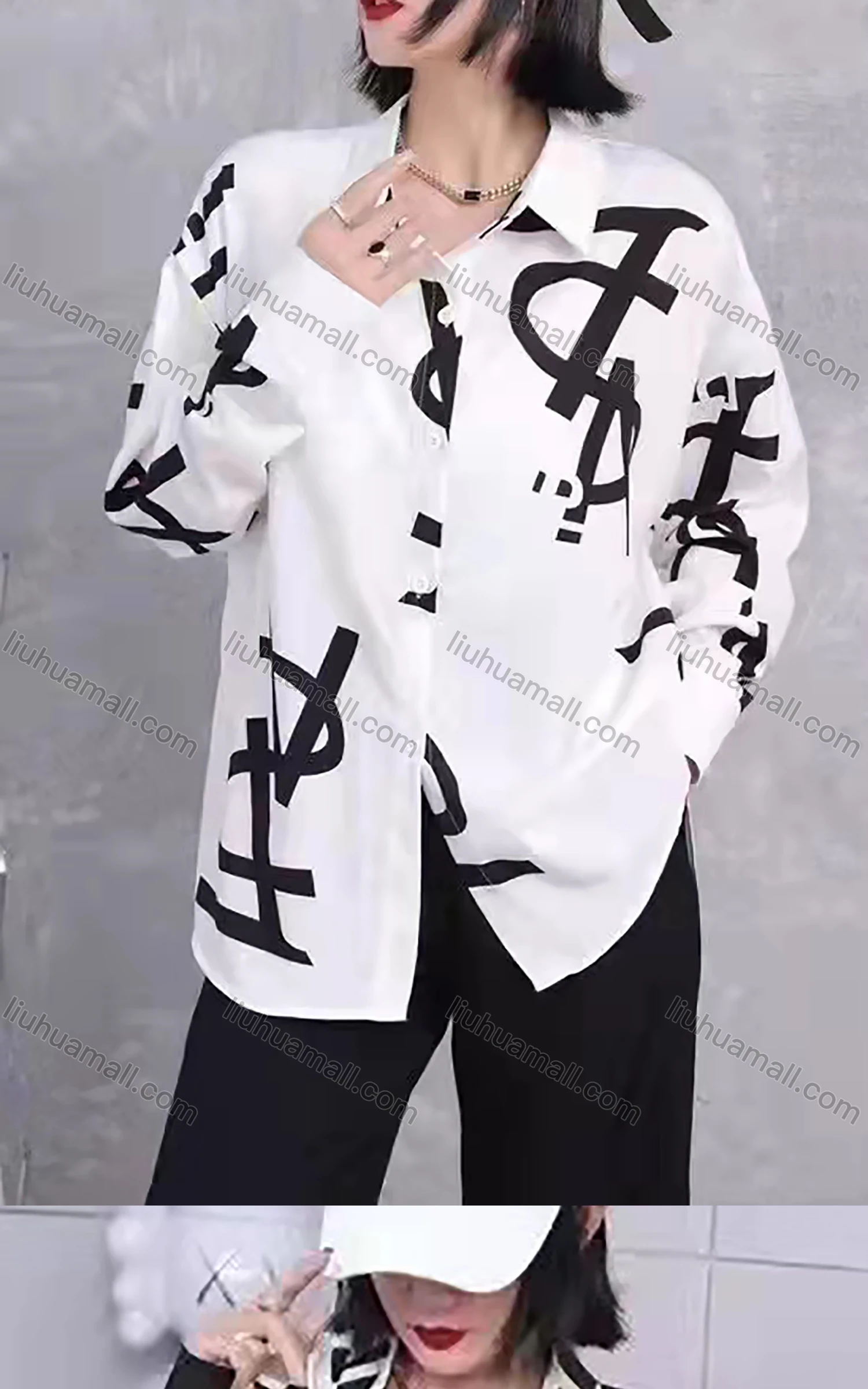 Wholesale Women's Casual Long Sleeve Letter Print Button Down Shirts 6005# - Liuhuamall