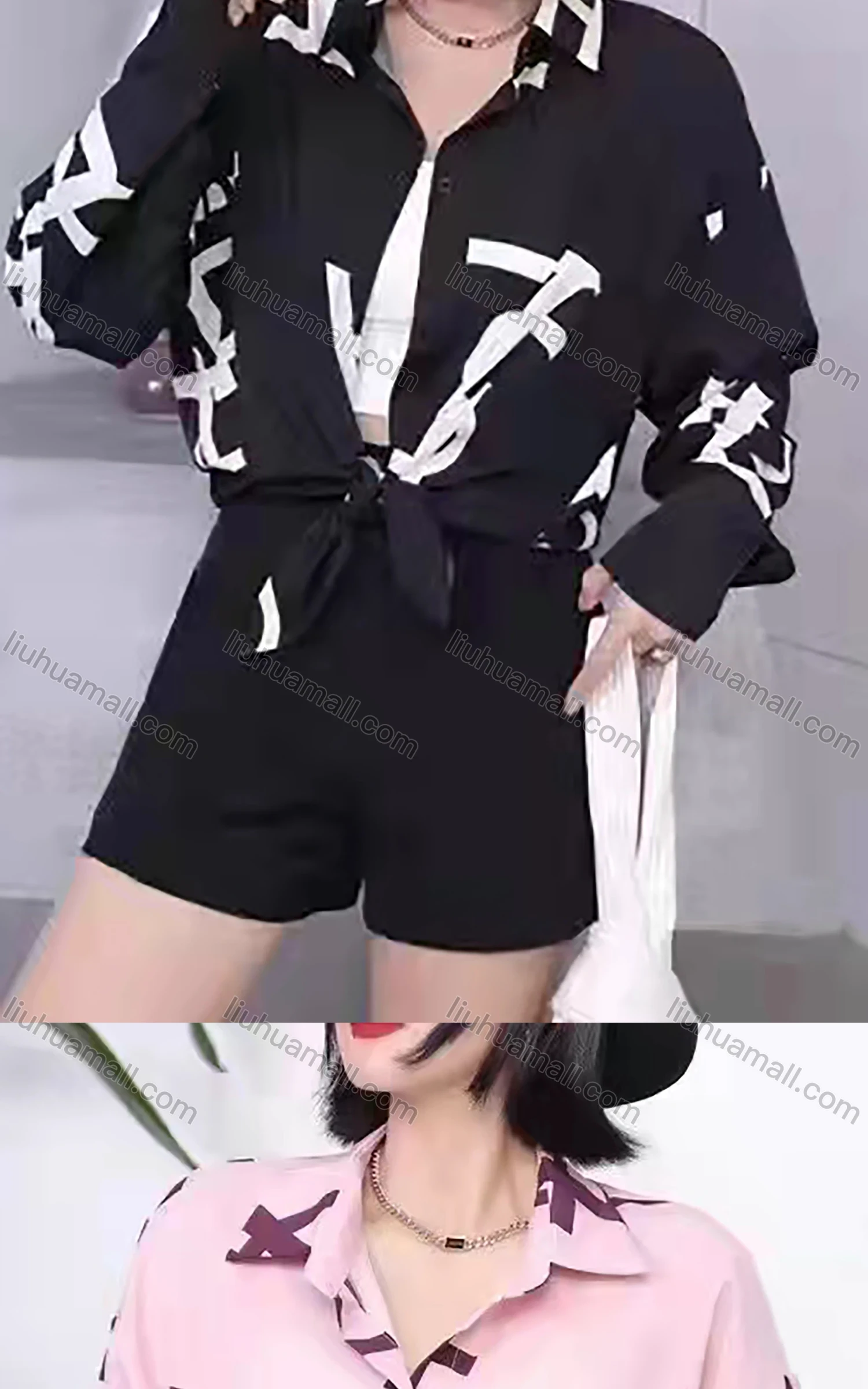 Wholesale Women's Casual Long Sleeve Letter Print Button Down Shirts 6005# - Liuhuamall