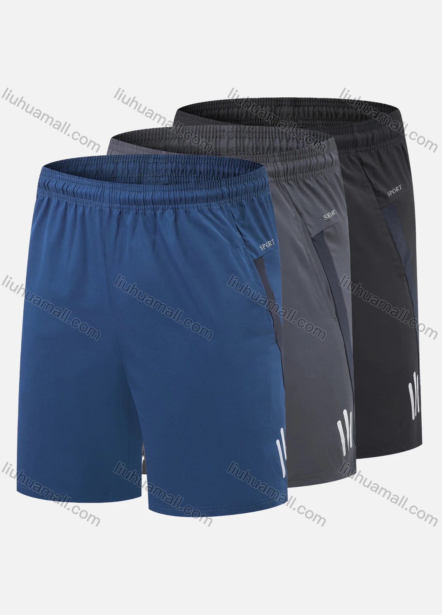 Wholesale Men's Performance Workout Reflective Stripes Athletic Shorts With Zip Pockets A072# - Liuhuamall