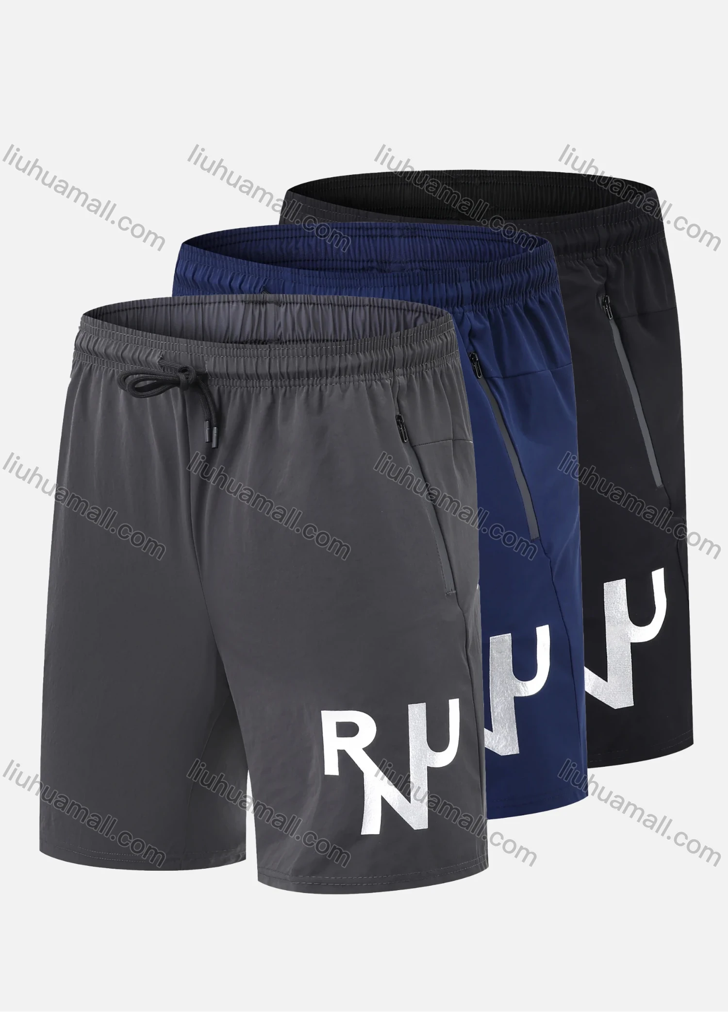 Wholesale Men's Performance Workout Hot Stamping Letter Athletic Shorts With Zip Pockets A2202# - Liuhuamall