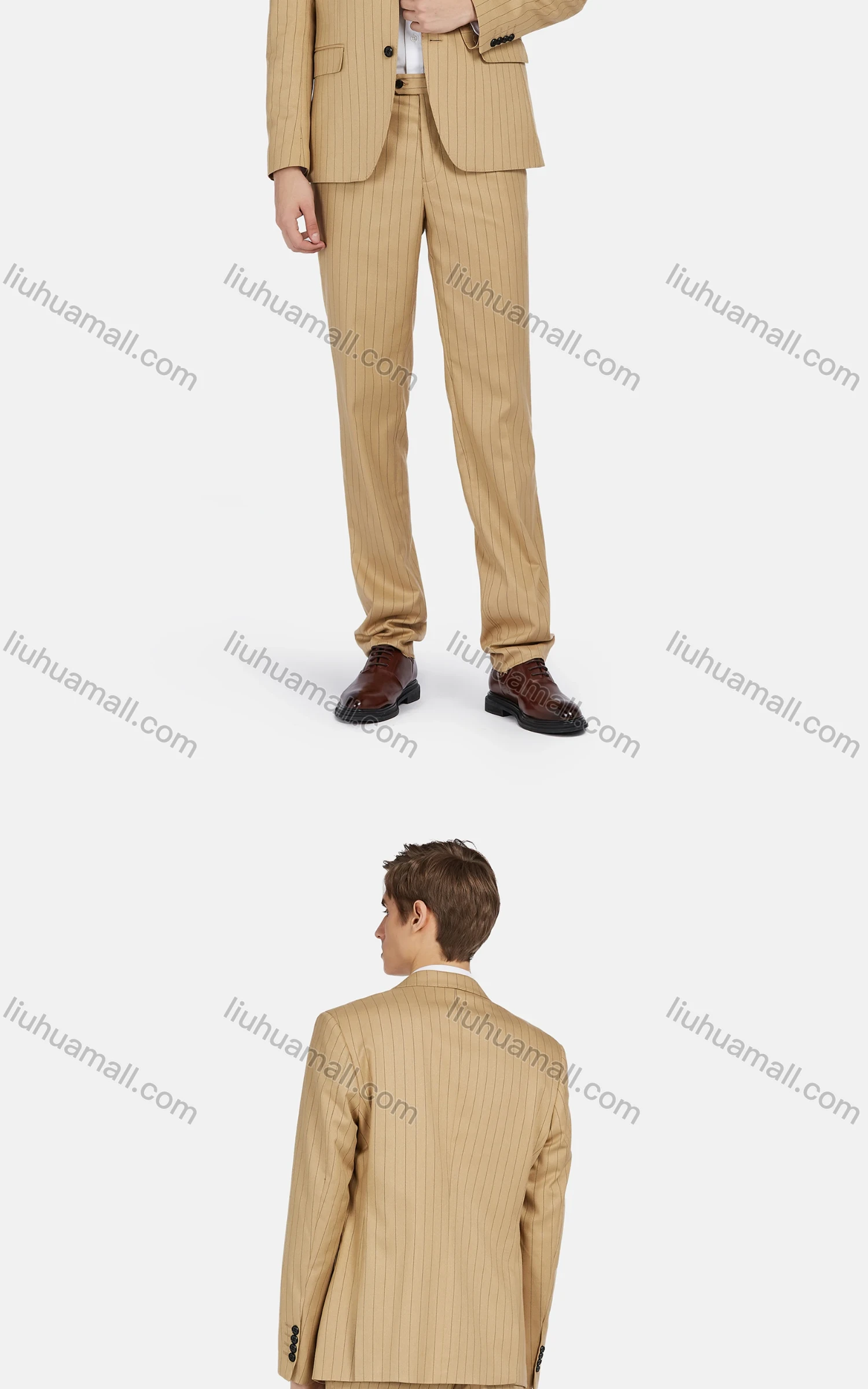 Wholesale Men's Business Striped Lapel Single Breasted Flap Pockets Blazer & Trousers 2 Piece Sets - Liuhuamall