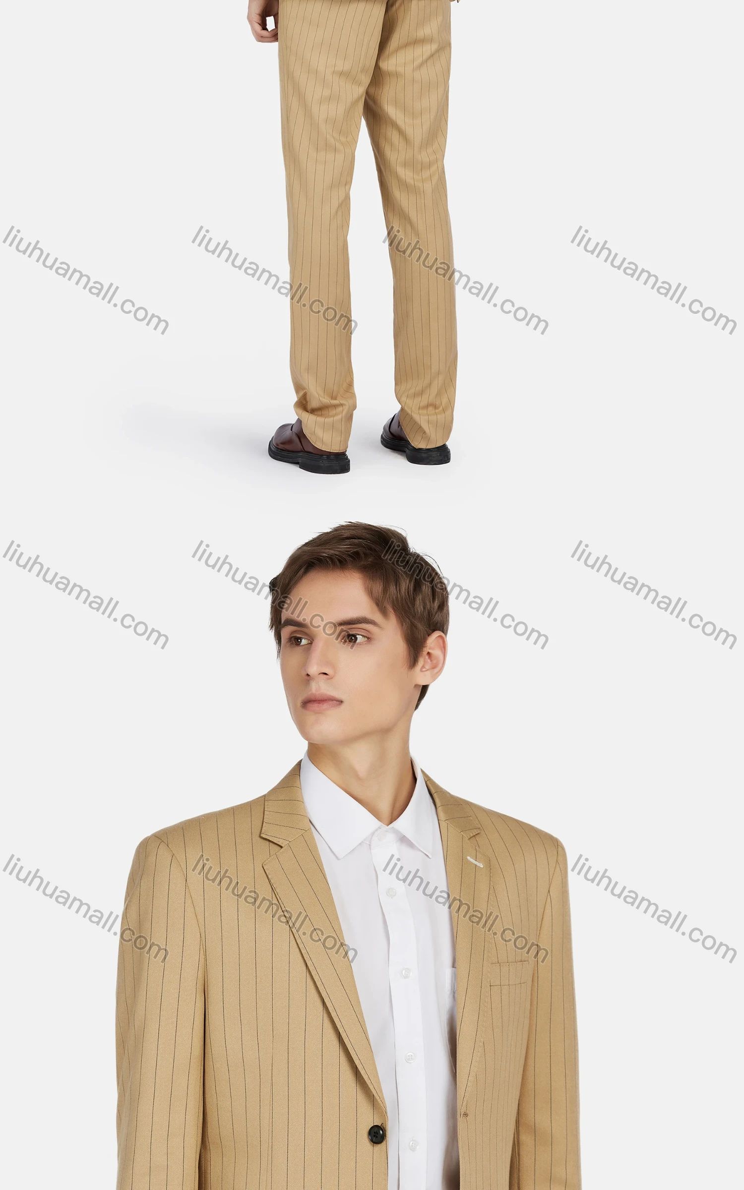 Wholesale Men's Business Striped Lapel Single Breasted Flap Pockets Blazer & Trousers 2 Piece Sets - Liuhuamall