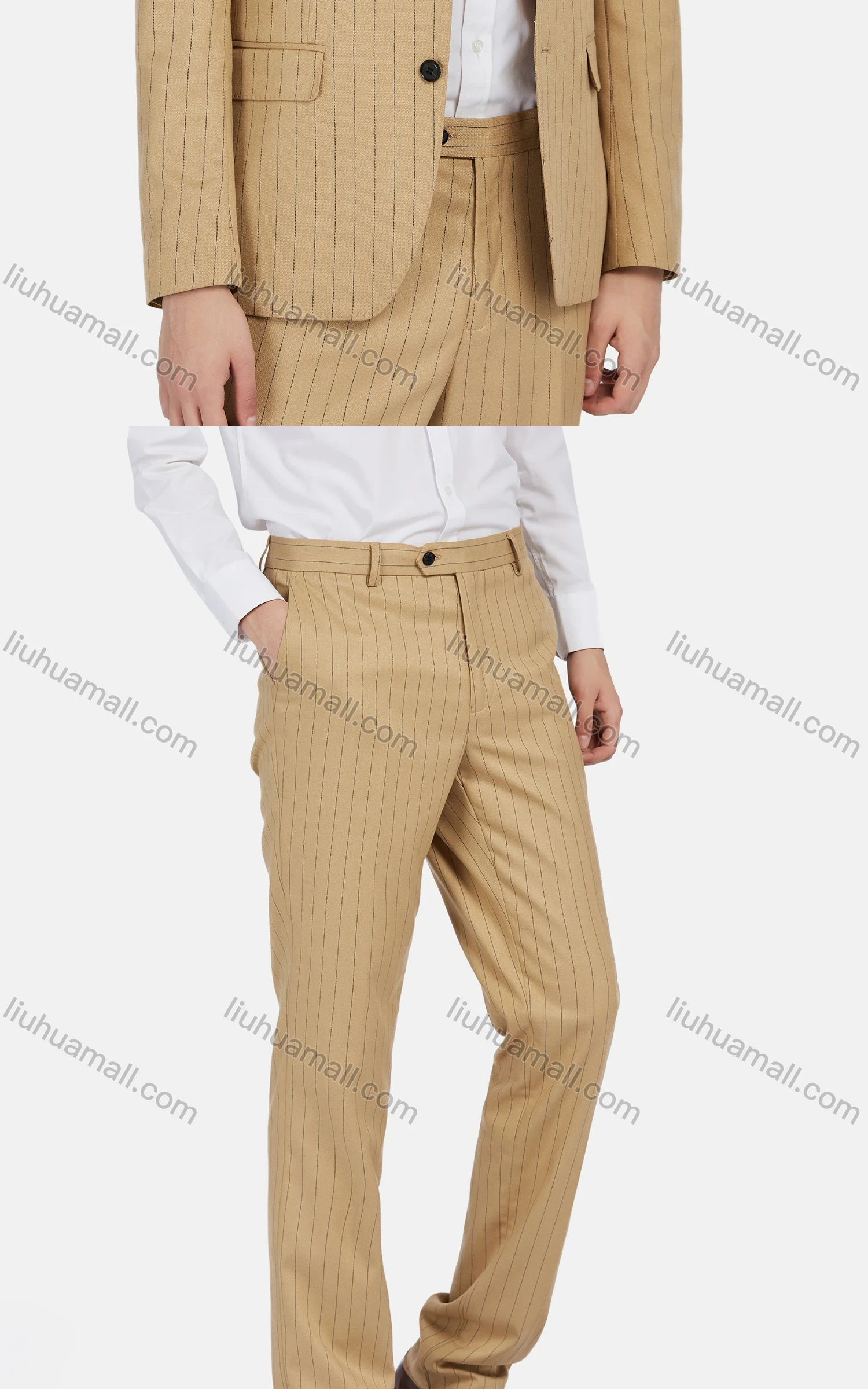 Wholesale Men's Business Striped Lapel Single Breasted Flap Pockets Blazer & Trousers 2 Piece Sets - Liuhuamall