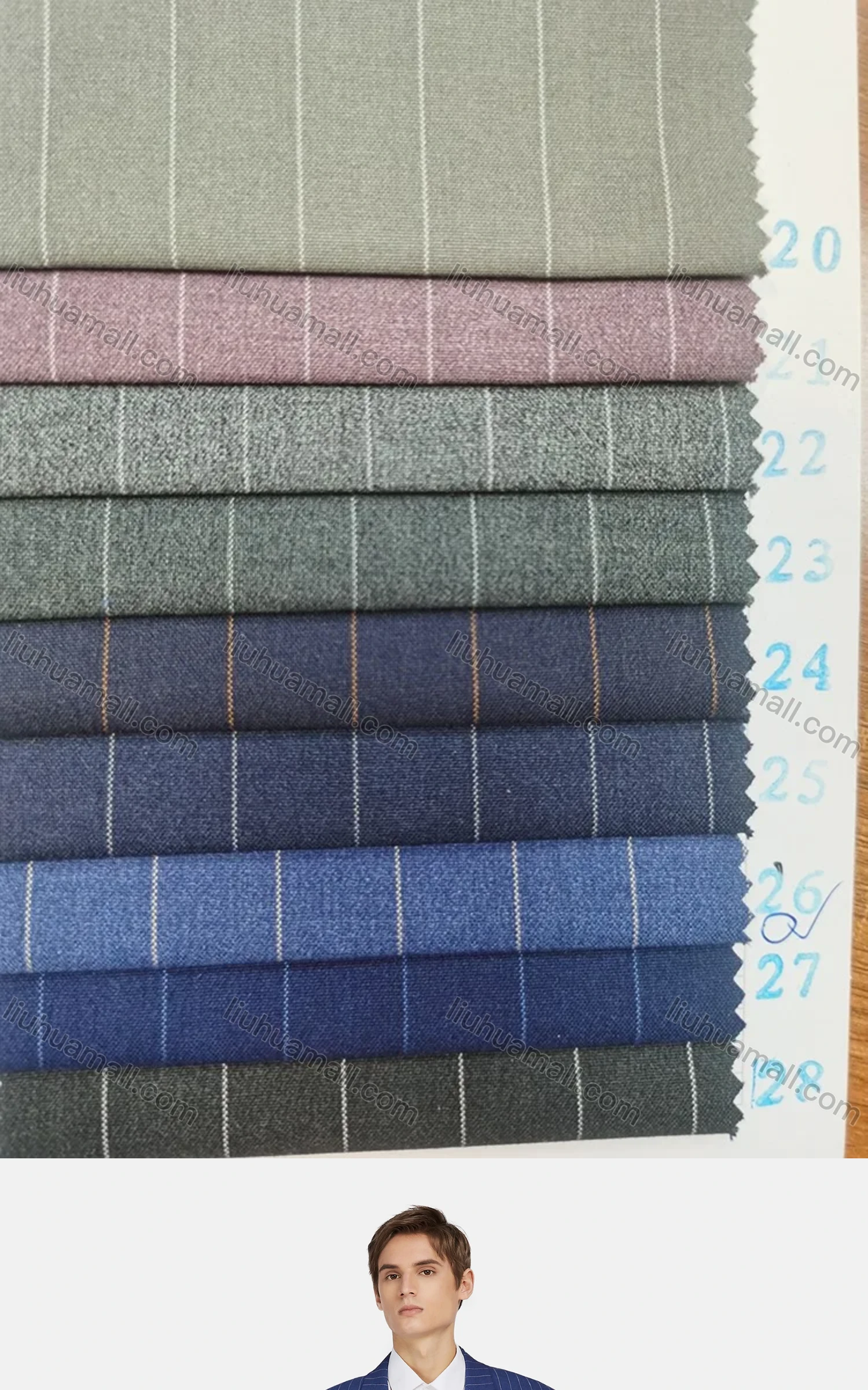 Wholesale Men's Business Striped Lapel One Button Flap Pockets Blazer & Trousers 2 Piece Sets - Liuhuamall