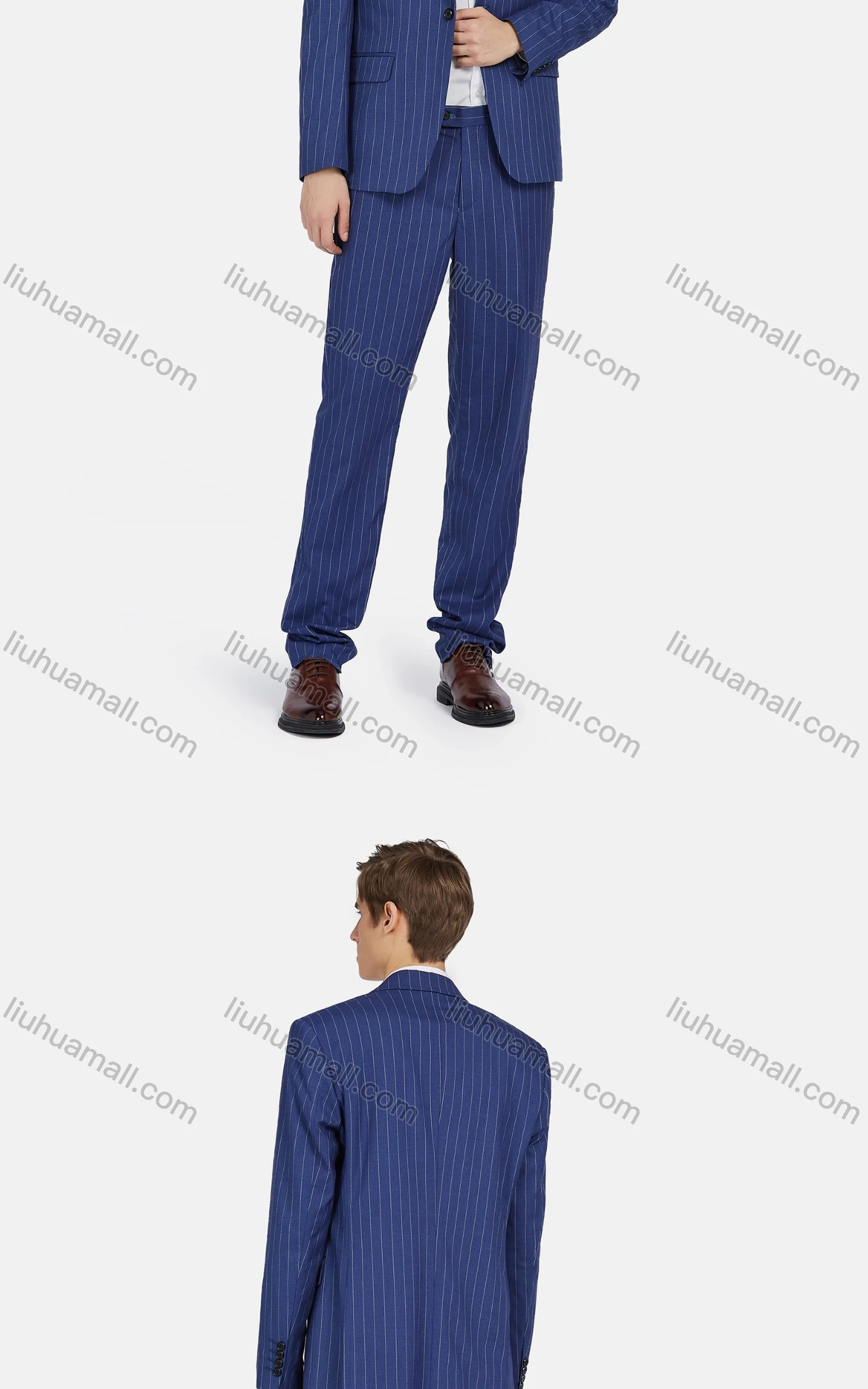 Wholesale Men's Business Striped Lapel One Button Flap Pockets Blazer & Trousers 2 Piece Sets - Liuhuamall