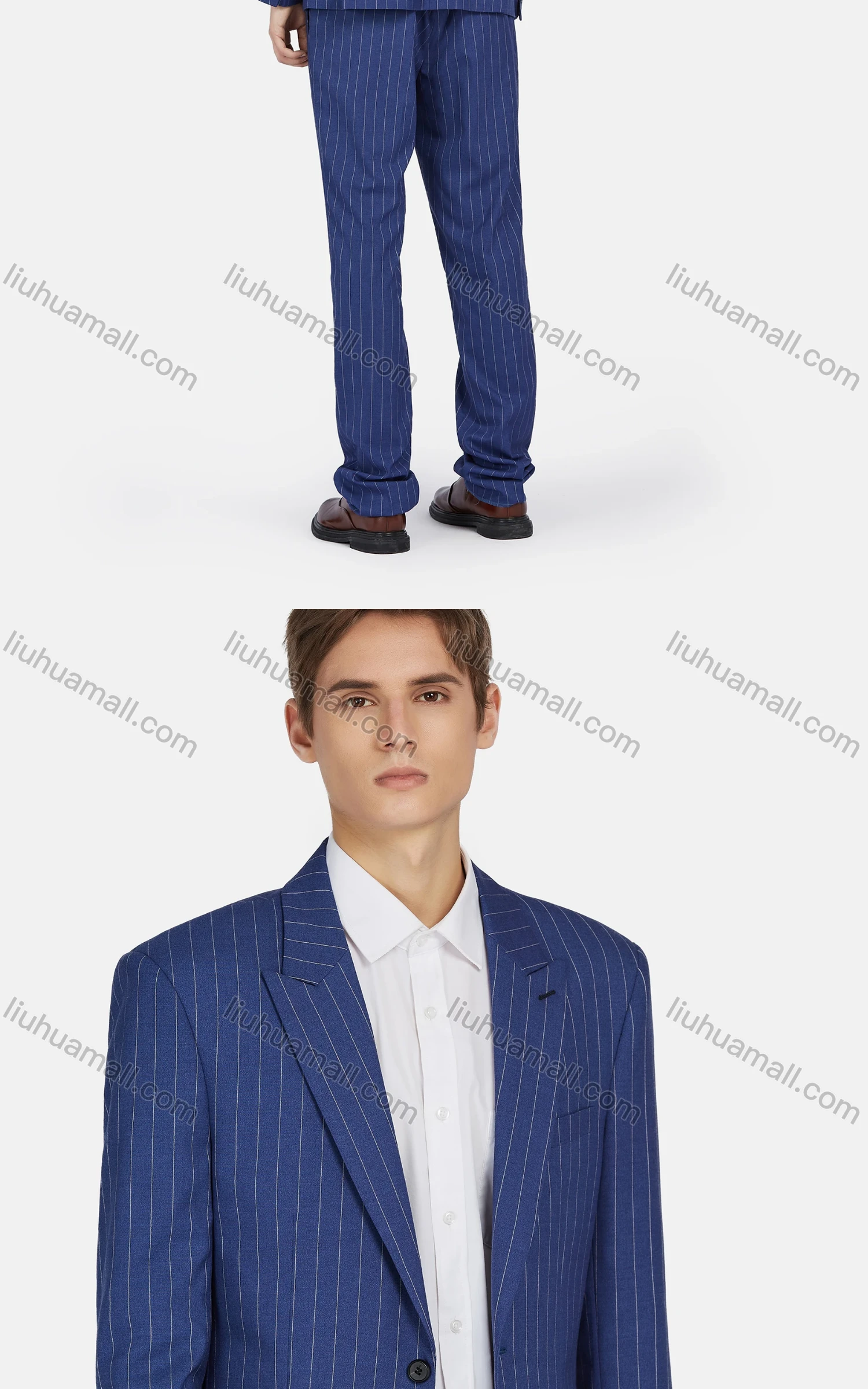 Wholesale Men's Business Striped Lapel One Button Flap Pockets Blazer & Trousers 2 Piece Sets - Liuhuamall