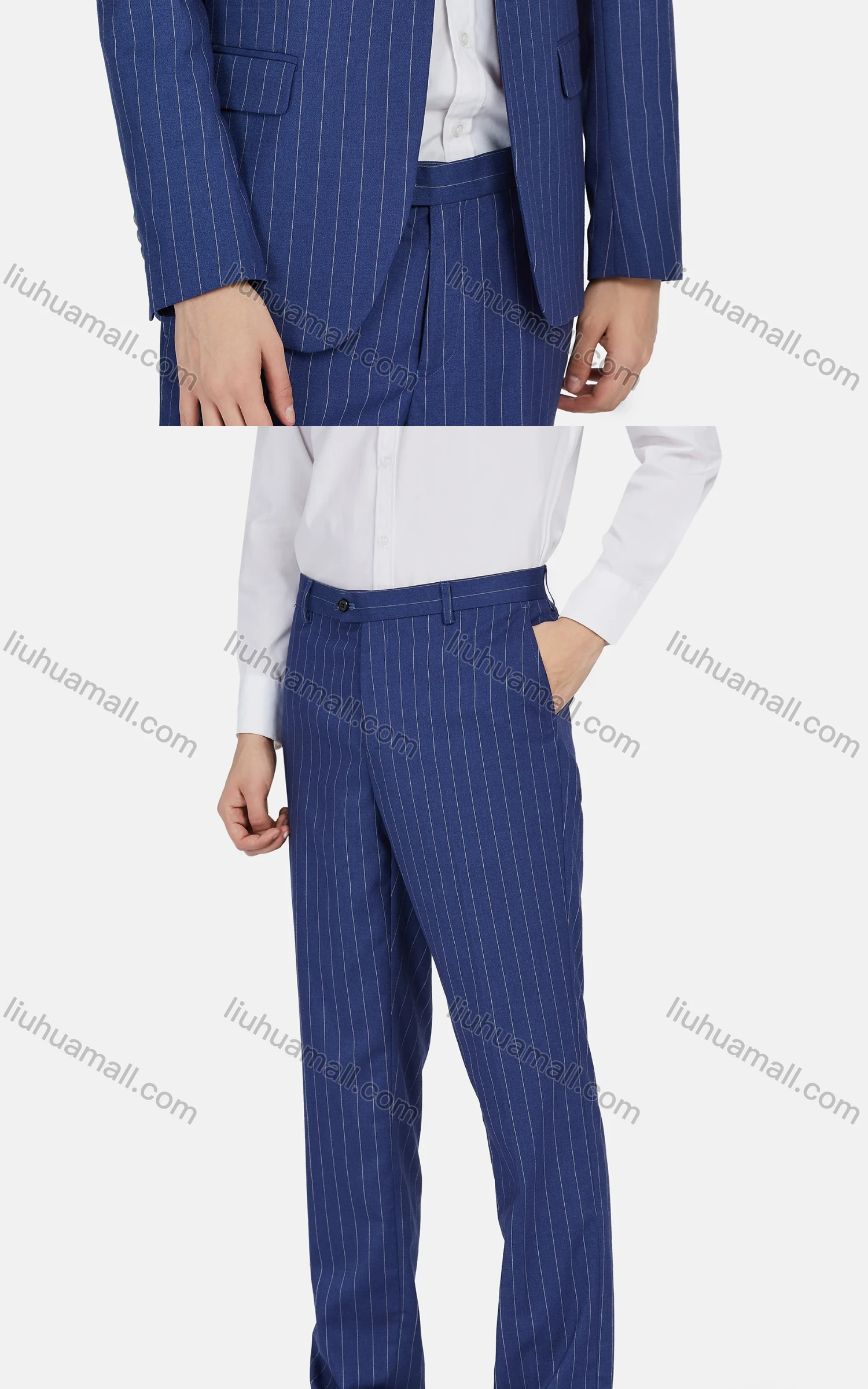 Wholesale Men's Business Striped Lapel One Button Flap Pockets Blazer & Trousers 2 Piece Sets - Liuhuamall