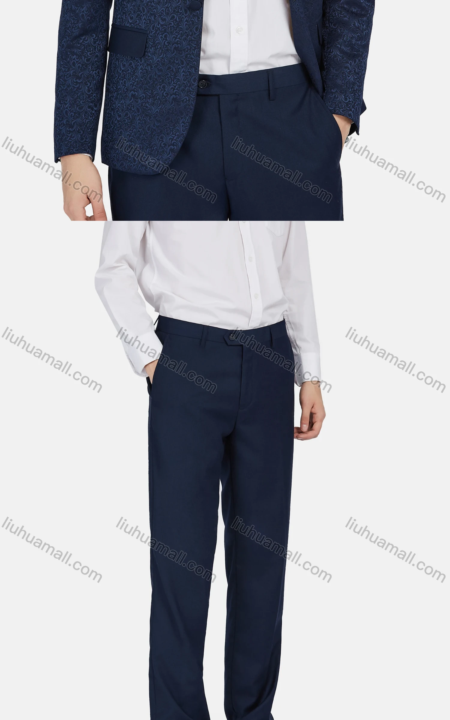 Wholesale Men's Fashion Jacquard Shawl Collar One Button Flap Pockets Blazer & Trousers 2 Piece Sets - Liuhuamall