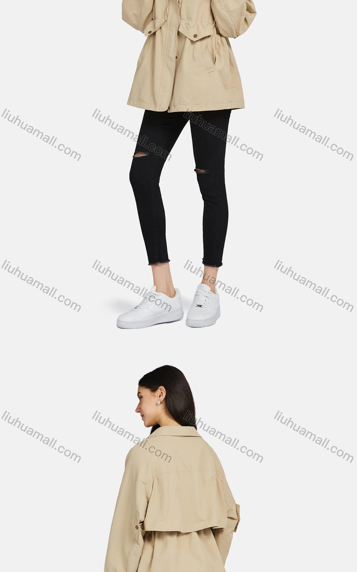 Wholesale Women's Long Sleeve Pockets Buttons Zip Up Plain Casual Coat - Liuhuamall