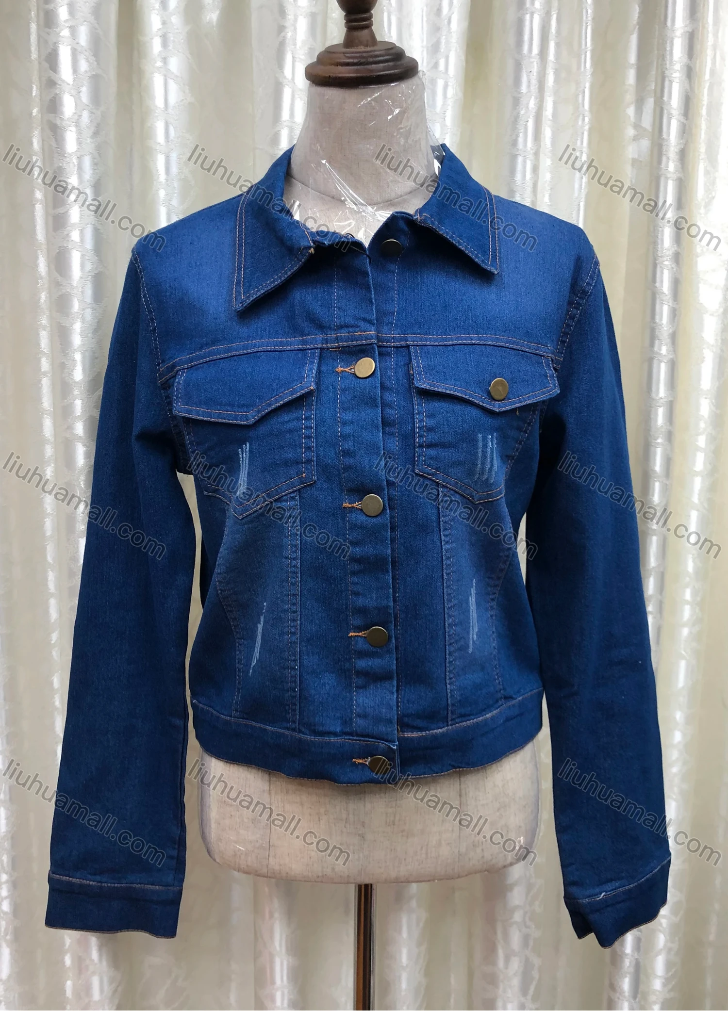 Wholesale Women's Casual Collared Long Sleeve Button Down Flap Pockets Denim Jacket - Liuhuamall