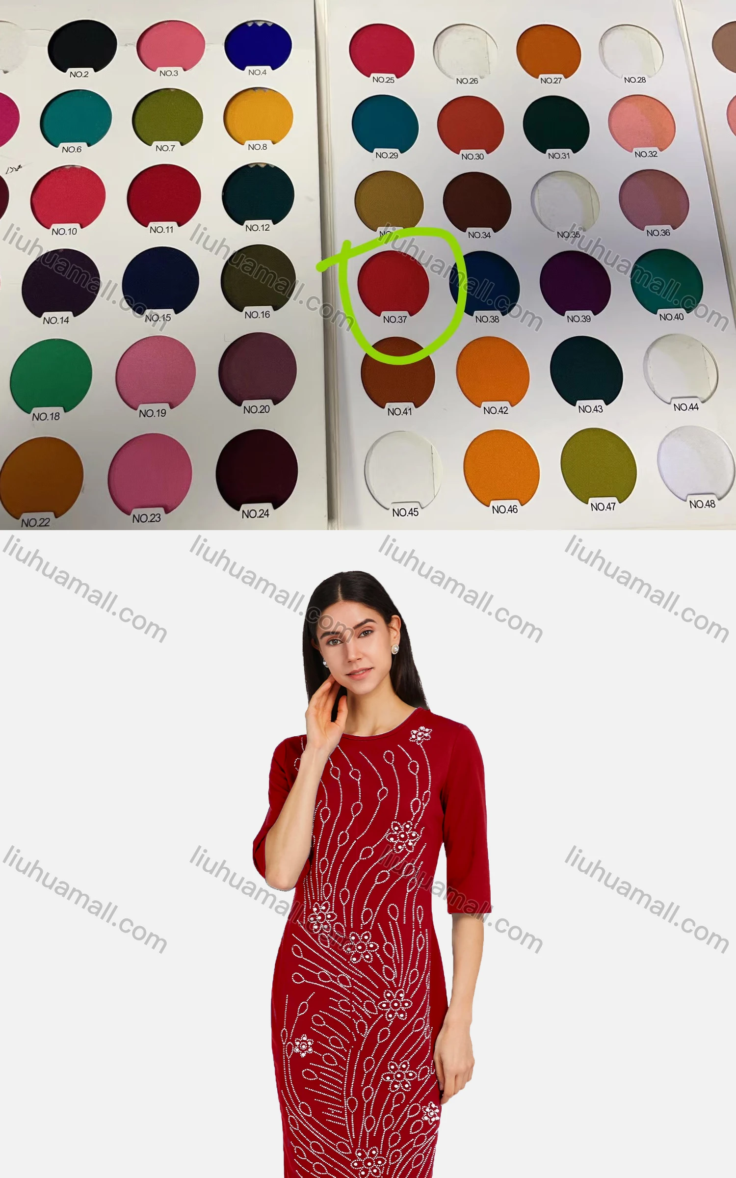 Wholesale Women's Elegant Round Neck Half Sleeve Rhinestone Pearl Applique Slim Fit Knee Length Dress 2166-723367# - Liuhuamall