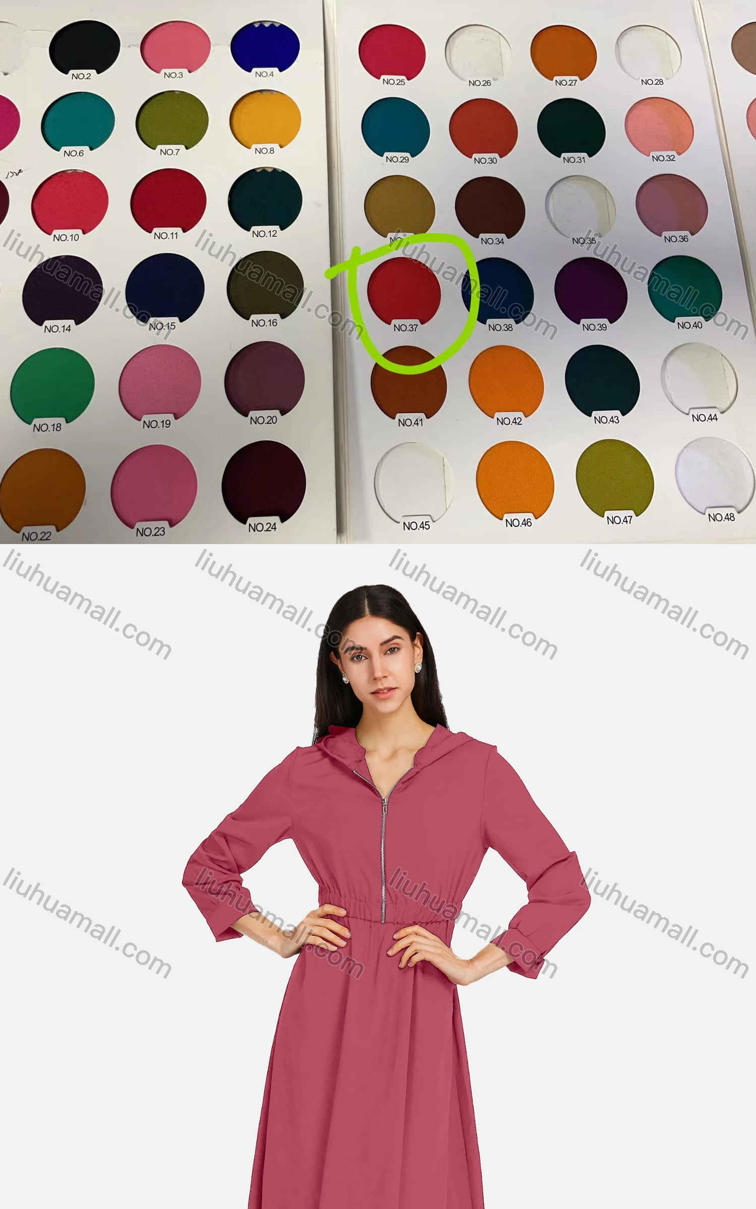 Wholesale Women's Casual Long Sleeve Zipper Elastic Waist Hooded Plain Maxi Dress 2166-754162# - Liuhuamall