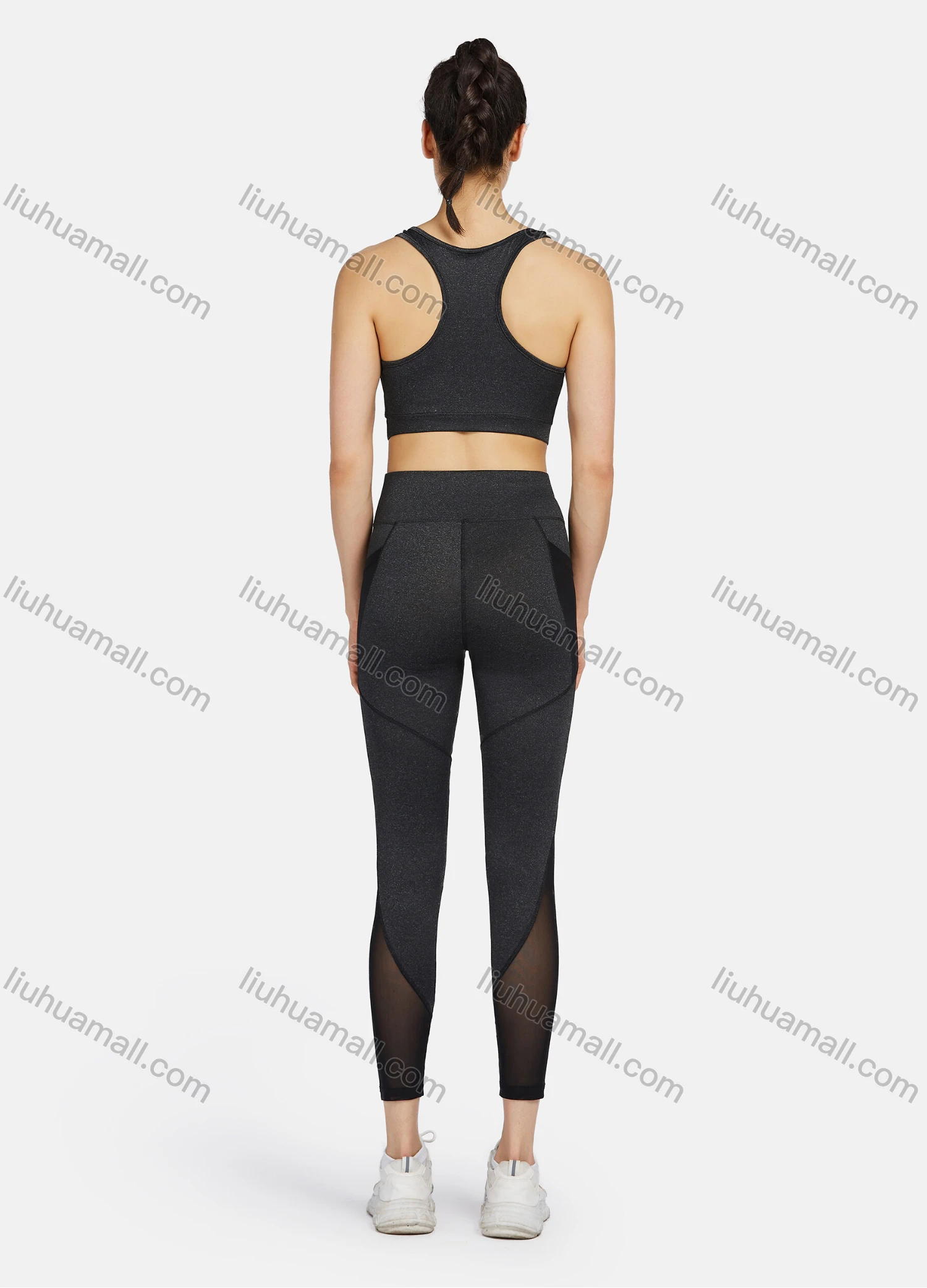 Wholesale Women's Sporty Racerback Tank Top&Sheer Mesh High Stretchy Leggings 2 Piece Sets 9958# - Liuhuamall