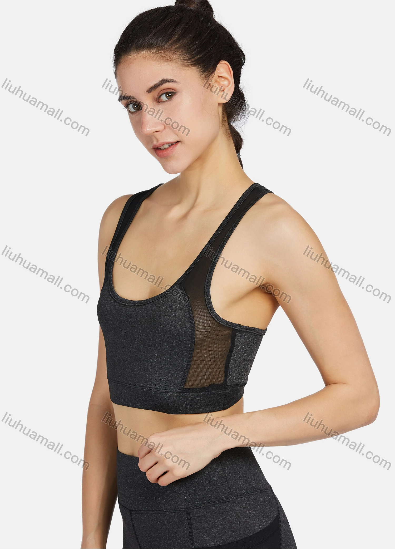 Wholesale Women's Sporty Racerback Tank Top&Sheer Mesh High Stretchy Leggings 2 Piece Sets 9958# - Liuhuamall