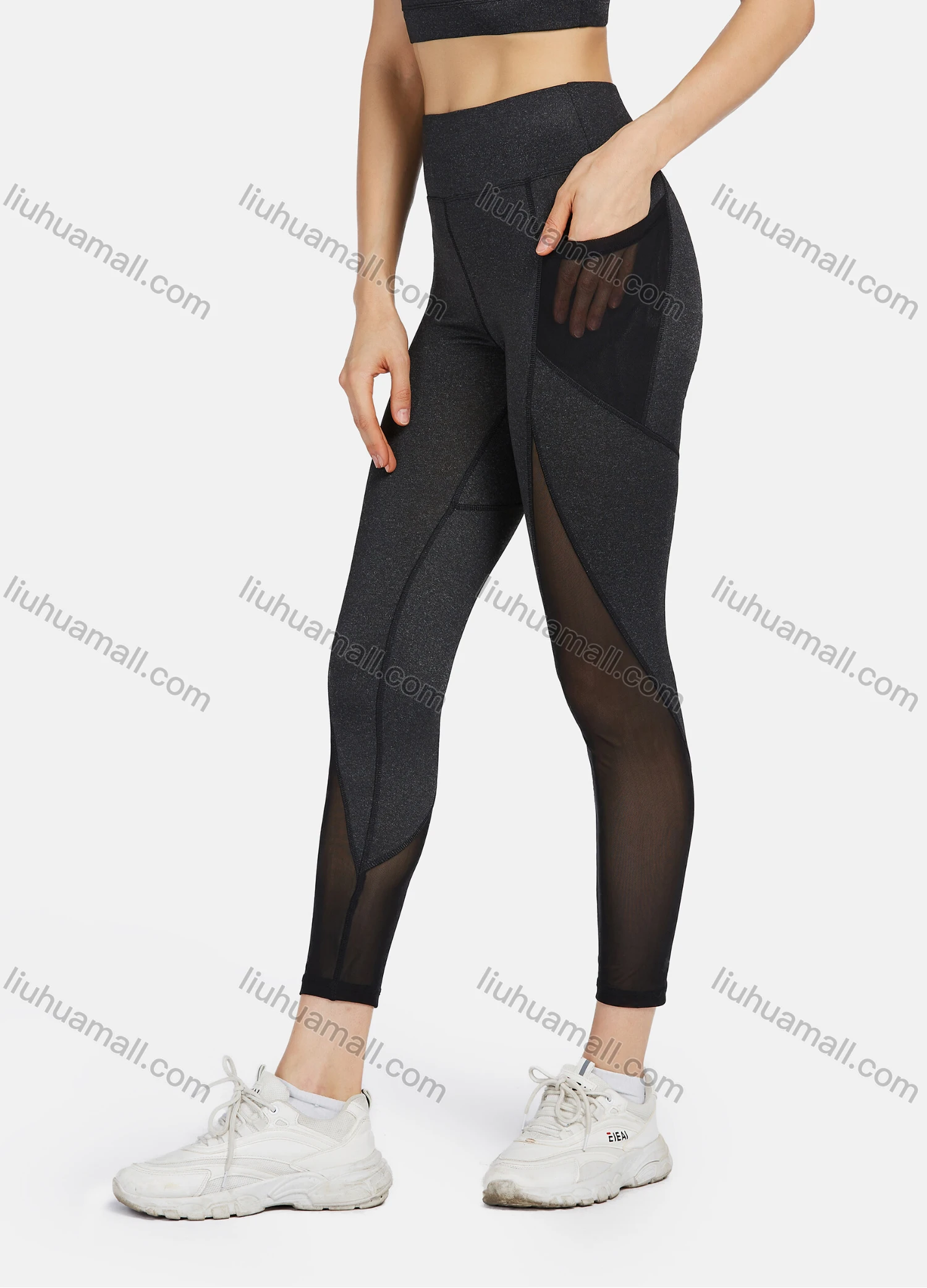 Wholesale Women's Sporty Racerback Tank Top&Sheer Mesh High Stretchy Leggings 2 Piece Sets 9958# - Liuhuamall