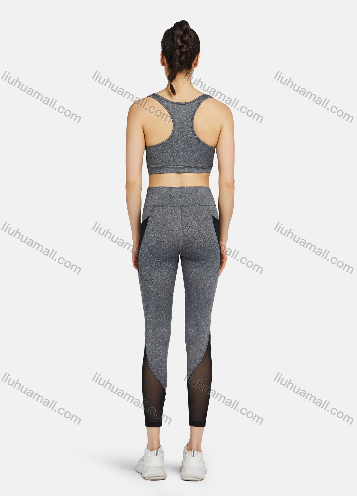 Wholesale Women's Sporty Racerback Tank Top&Sheer Mesh High Stretchy Leggings 2 Piece Sets 9958# - Liuhuamall