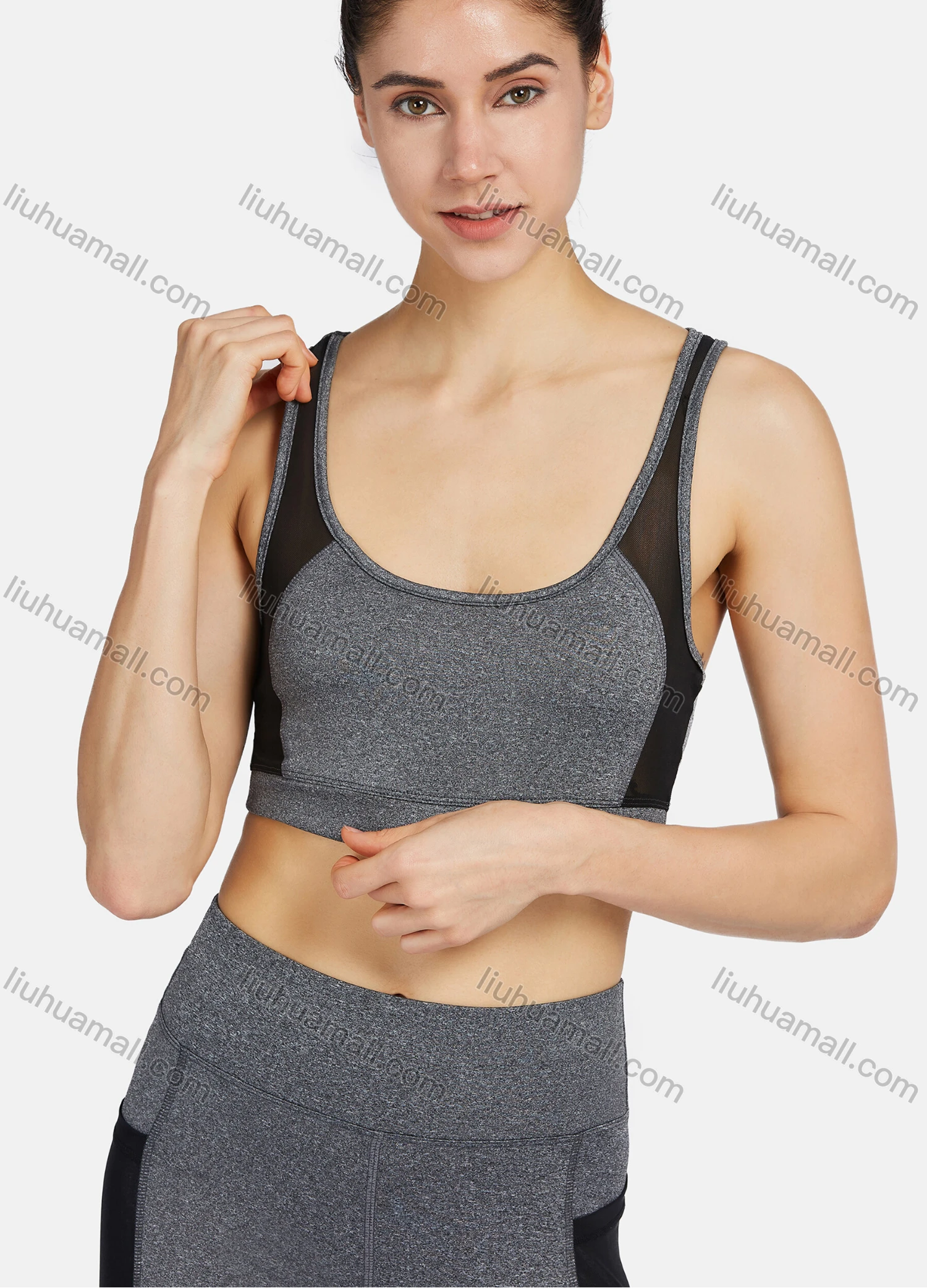 Wholesale Women's Sporty Racerback Tank Top&Sheer Mesh High Stretchy Leggings 2 Piece Sets 9958# - Liuhuamall