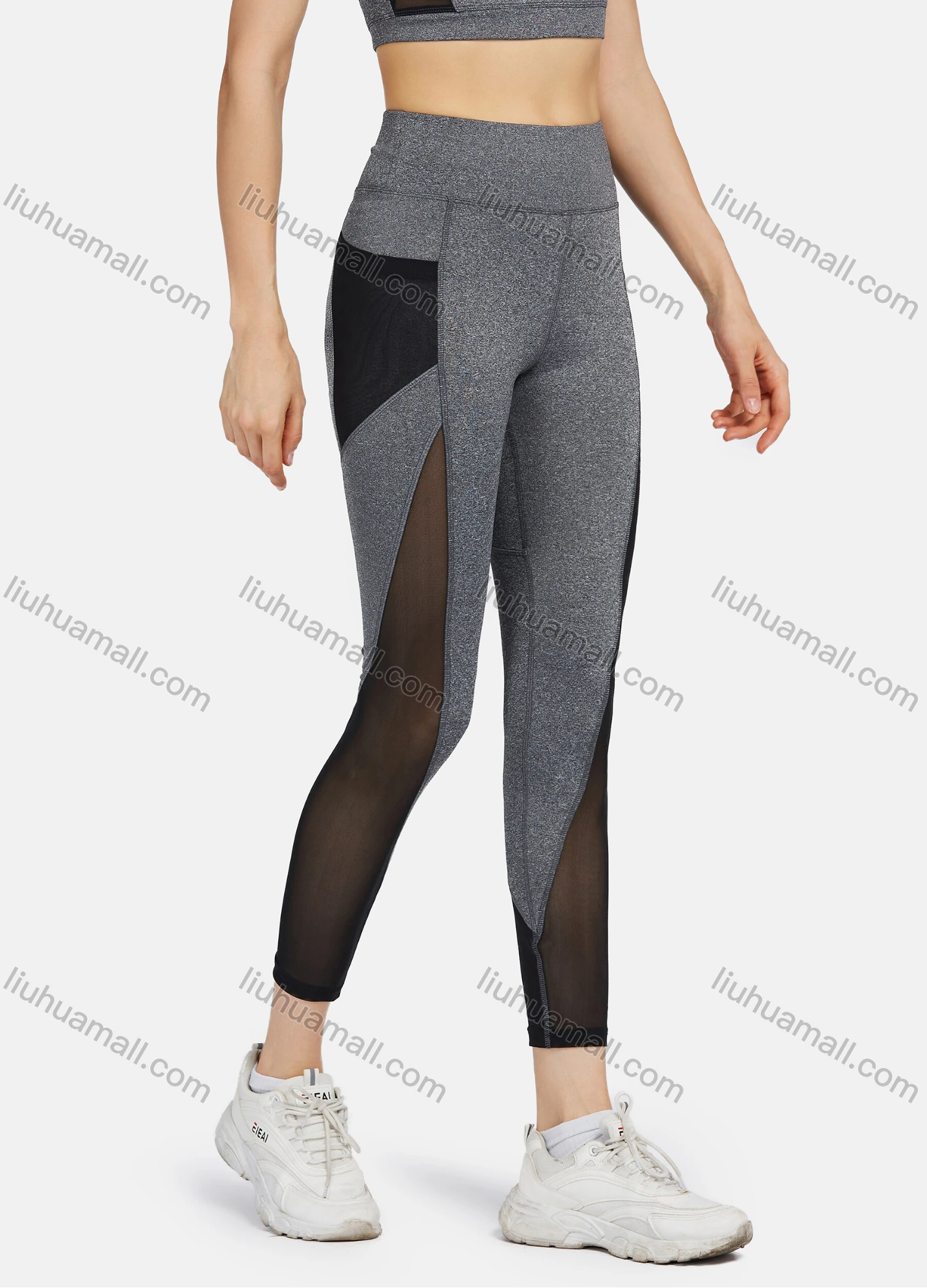 Wholesale Women's Sporty Racerback Tank Top&Sheer Mesh High Stretchy Leggings 2 Piece Sets 9958# - Liuhuamall