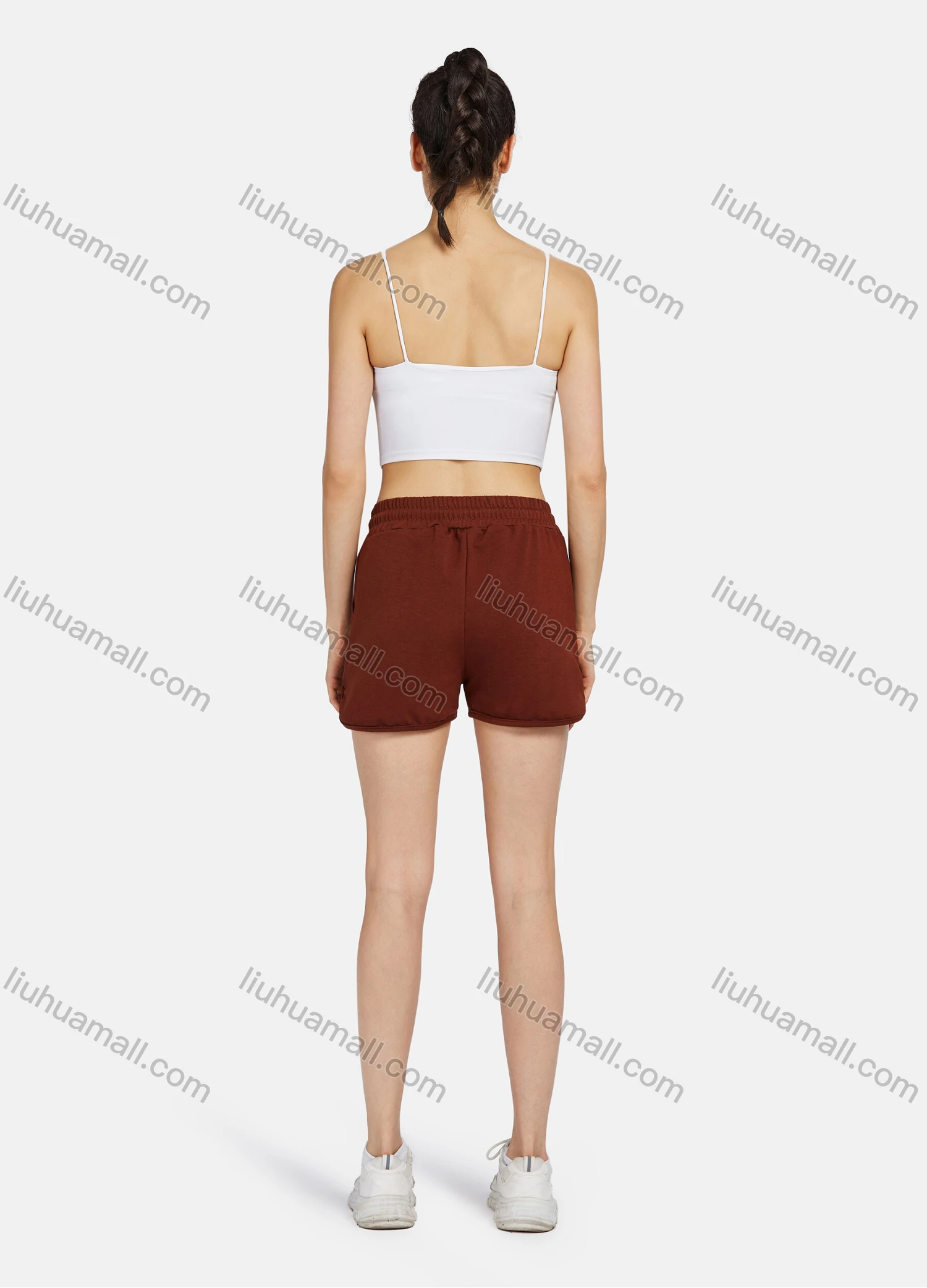 Wholesale Women's Casual Letter Print Side Slit Drawstring Shorts 2203# - Liuhuamall