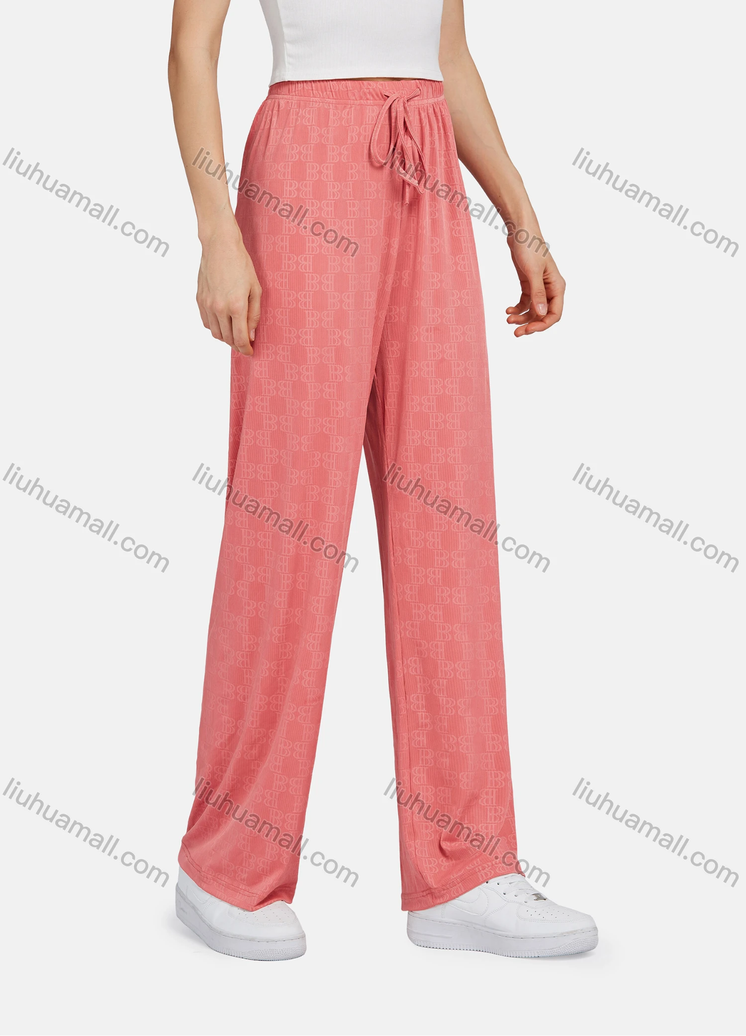 Wholesale Women's Casual Letter Print Drawstring Wide Leg Pants 8204# - Liuhuamall