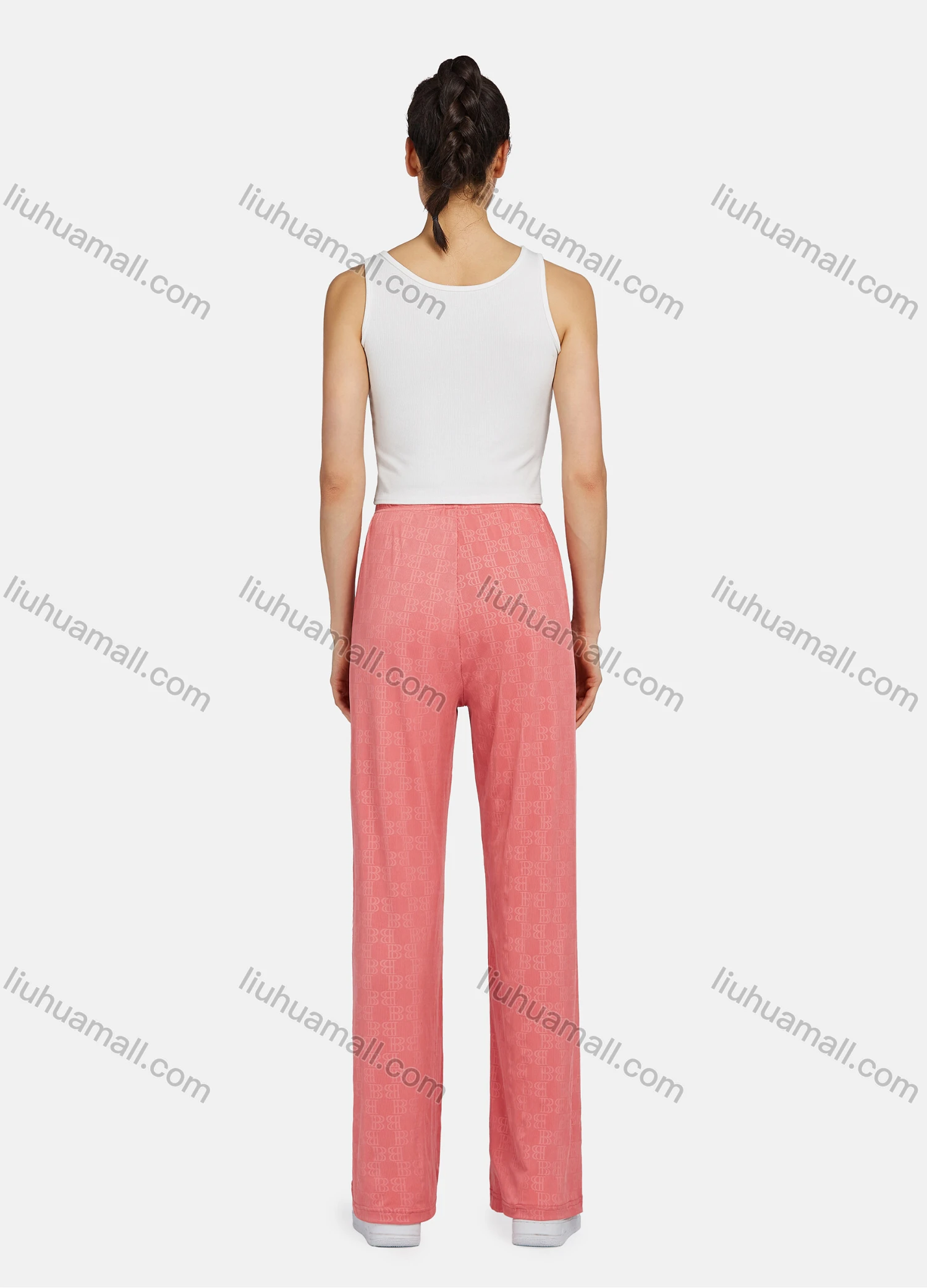 Wholesale Women's Casual Letter Print Drawstring Wide Leg Pants 8204# - Liuhuamall