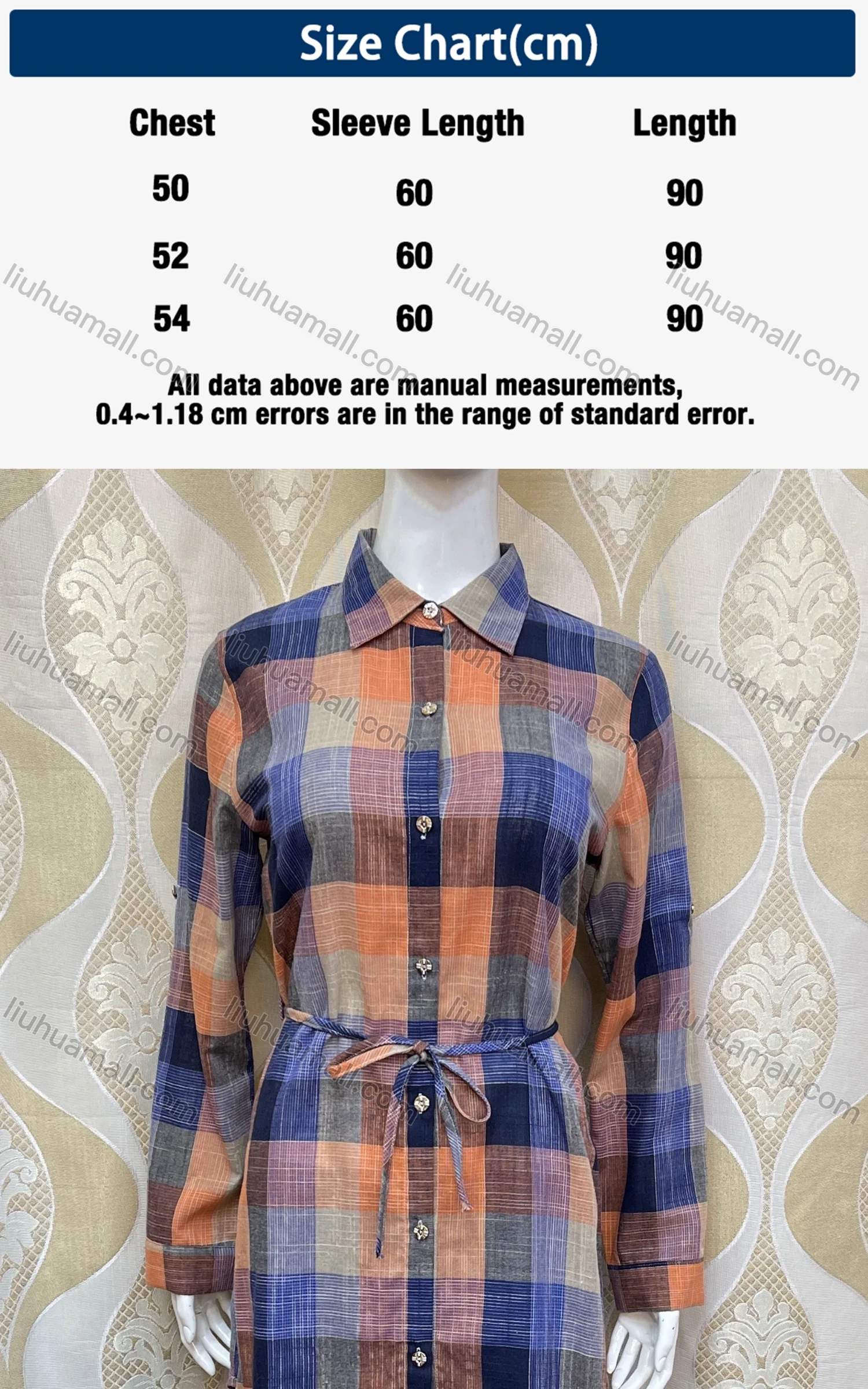 Wholesale Women's Casual Collared Long Sleeve Plaid Button Down Colorblock Shirt Short Dress With Belt - Liuhuamall