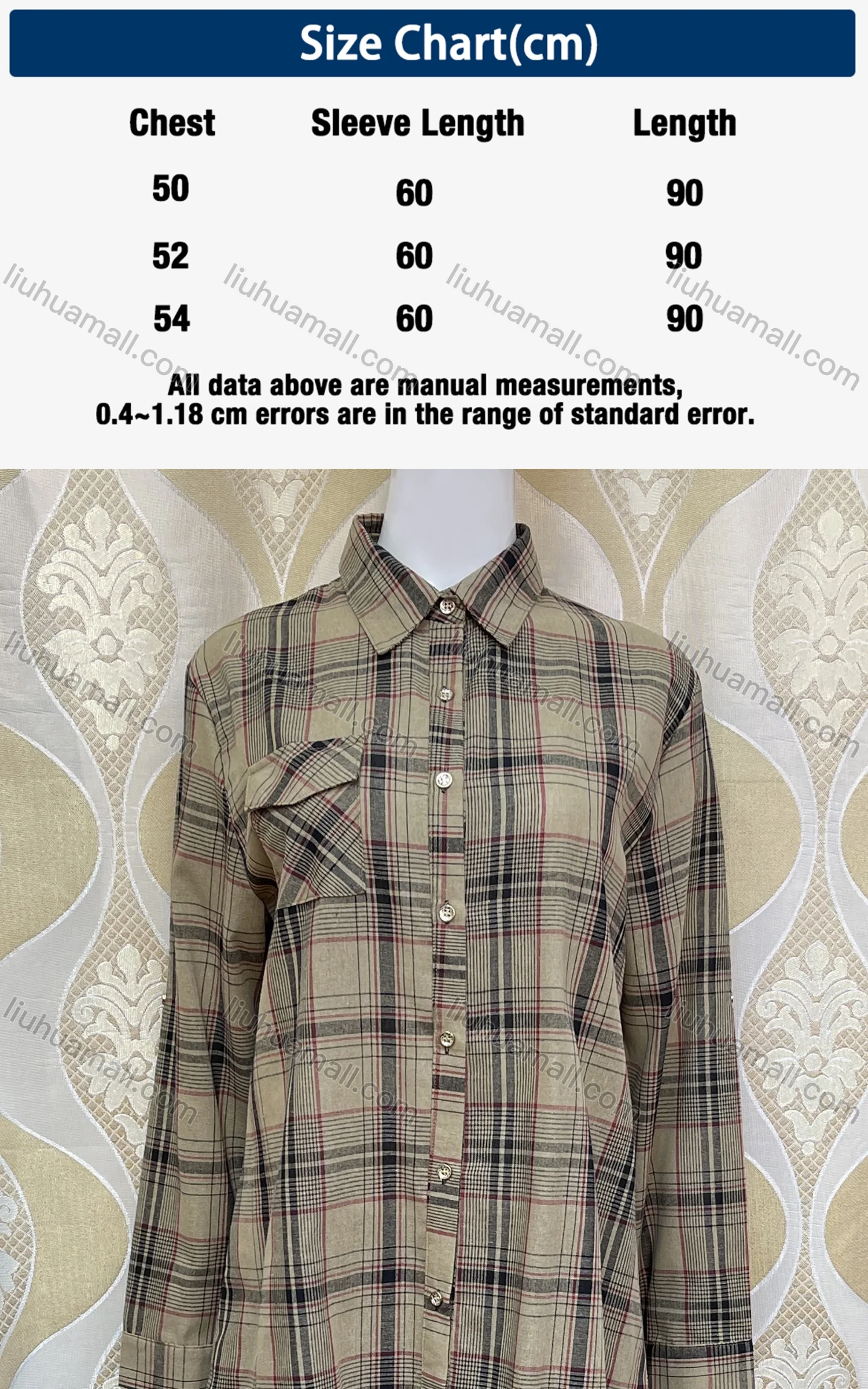 Wholesale Women's Casual Collared Long Sleeve Plaid Button Down Flap Pockets Curved Hem Shirt Short Dress - Liuhuamall
