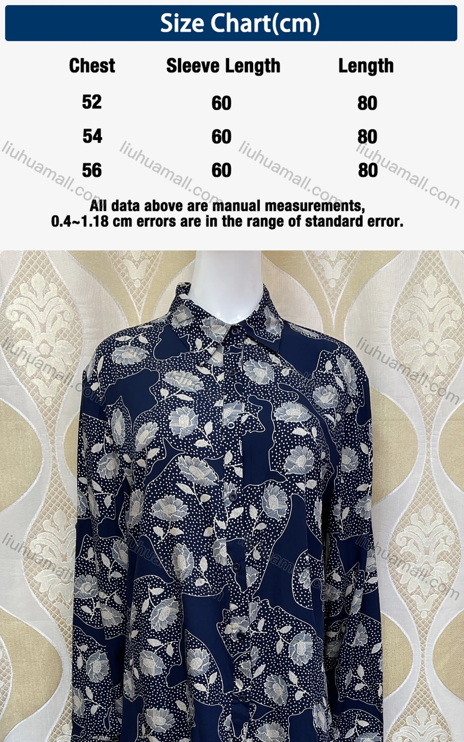 Wholesale Women's Casual Collared Long Sleeve Pin Dot Floral Button Down Mid Length Shirt H77# - Liuhuamall