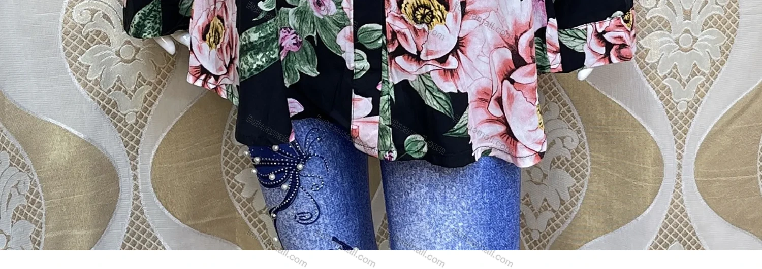 Wholesale Women's Casual Collared Long Sleeve Floral Print Button Down Mid Length Shirt H78# - Liuhuamall