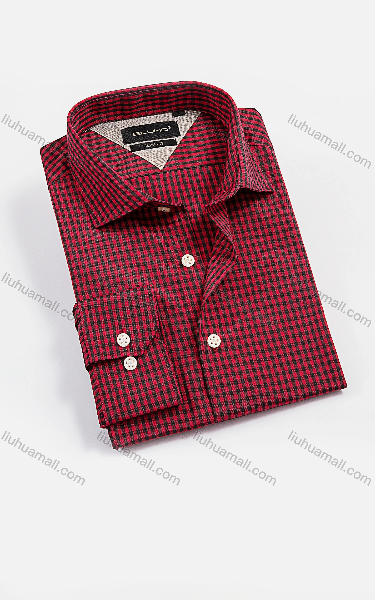 Wholesale Men's Casual Collared Long Sleeve Button Down Gingham Shirt - Liuhuamall