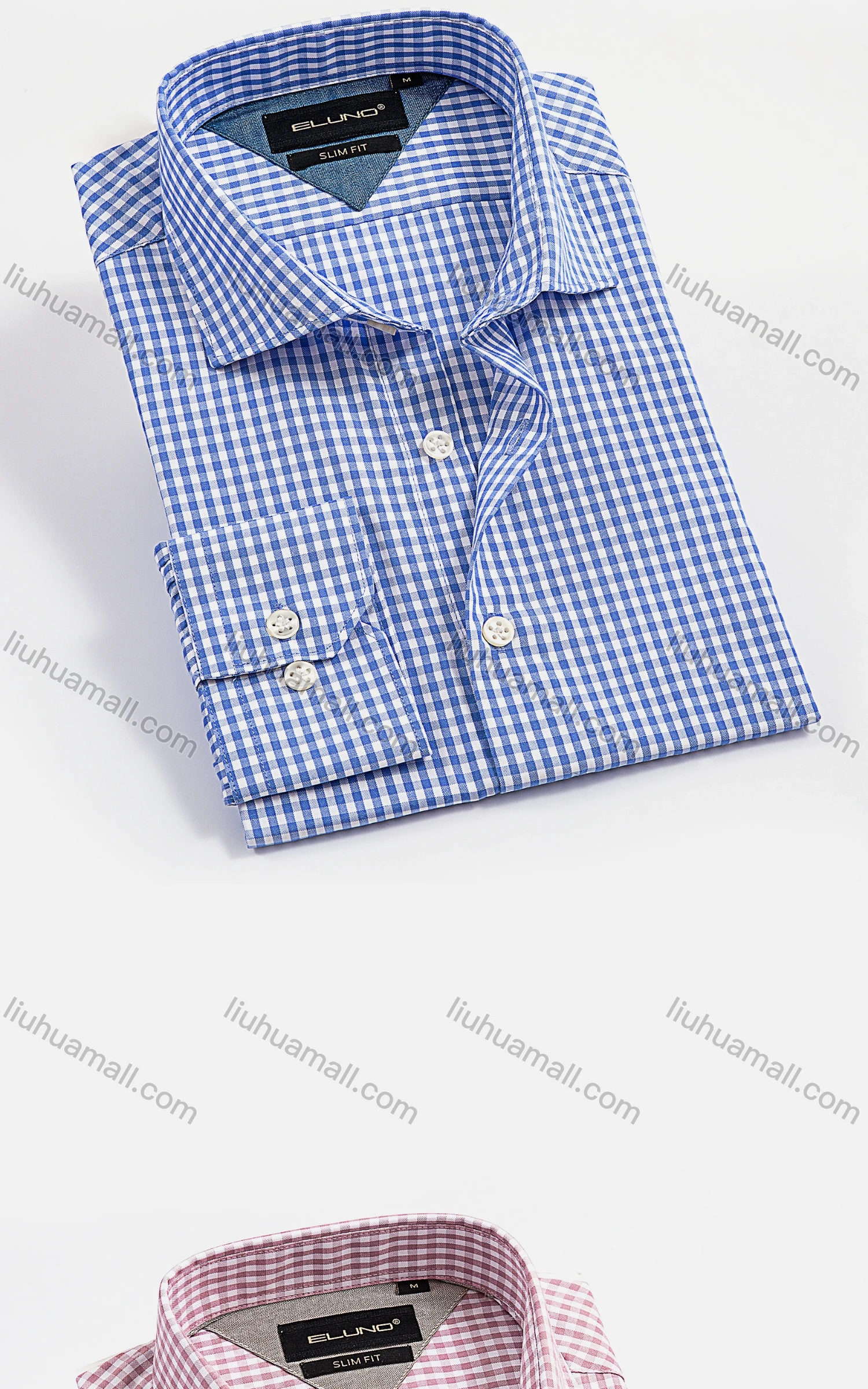 Wholesale Men's Casual Collared Long Sleeve Button Down Gingham Shirt - Liuhuamall