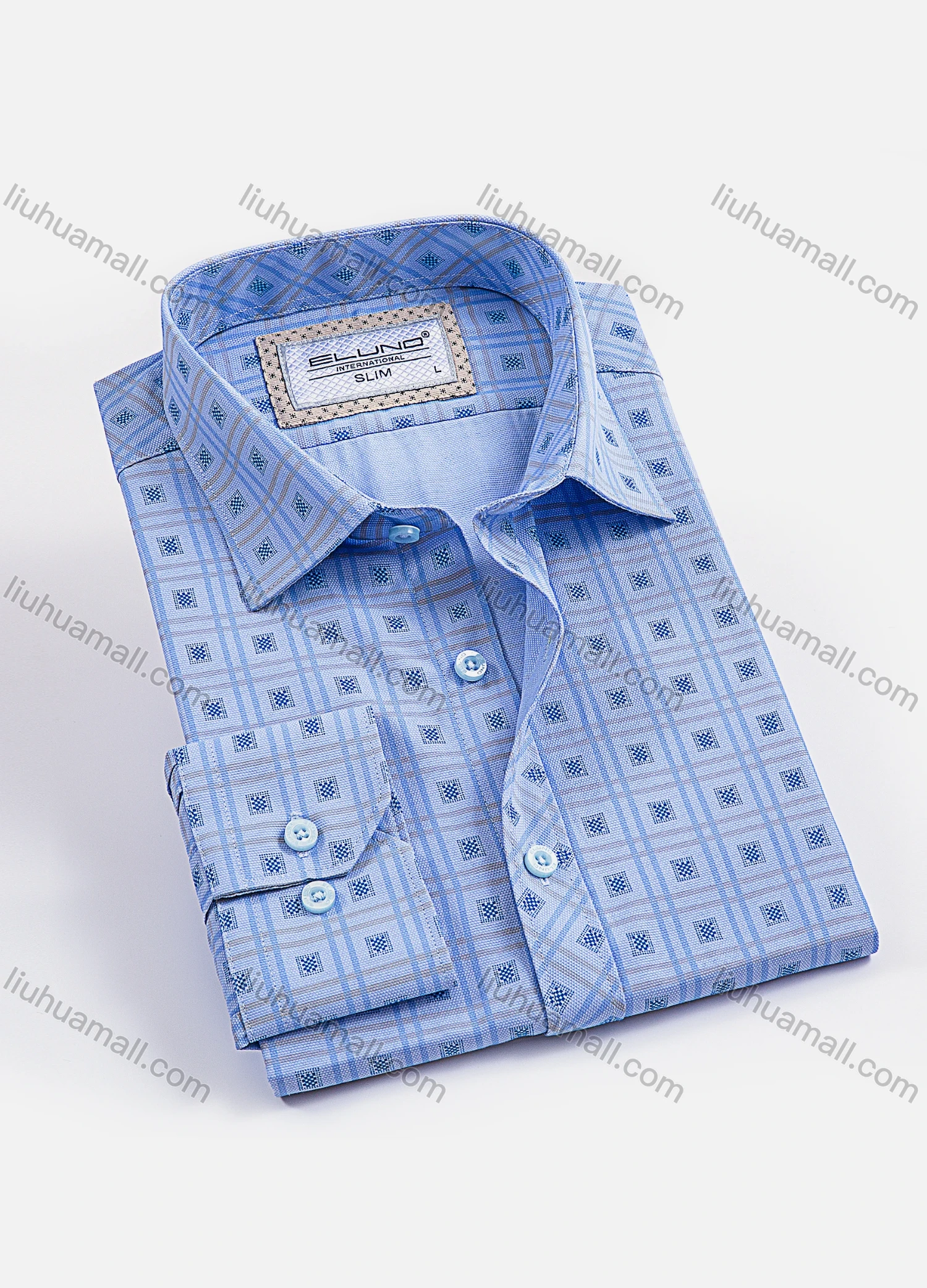 Wholesale Men's Fashion Collared Long Sleeve Button Down Allover Print Shirt - Liuhuamall