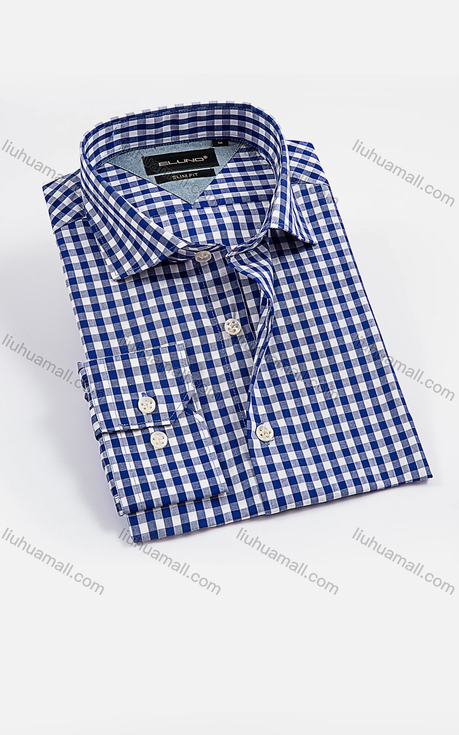 Wholesale Men's Collared Long Sleeve Button Down Gingham Casual Shirt - Liuhuamall