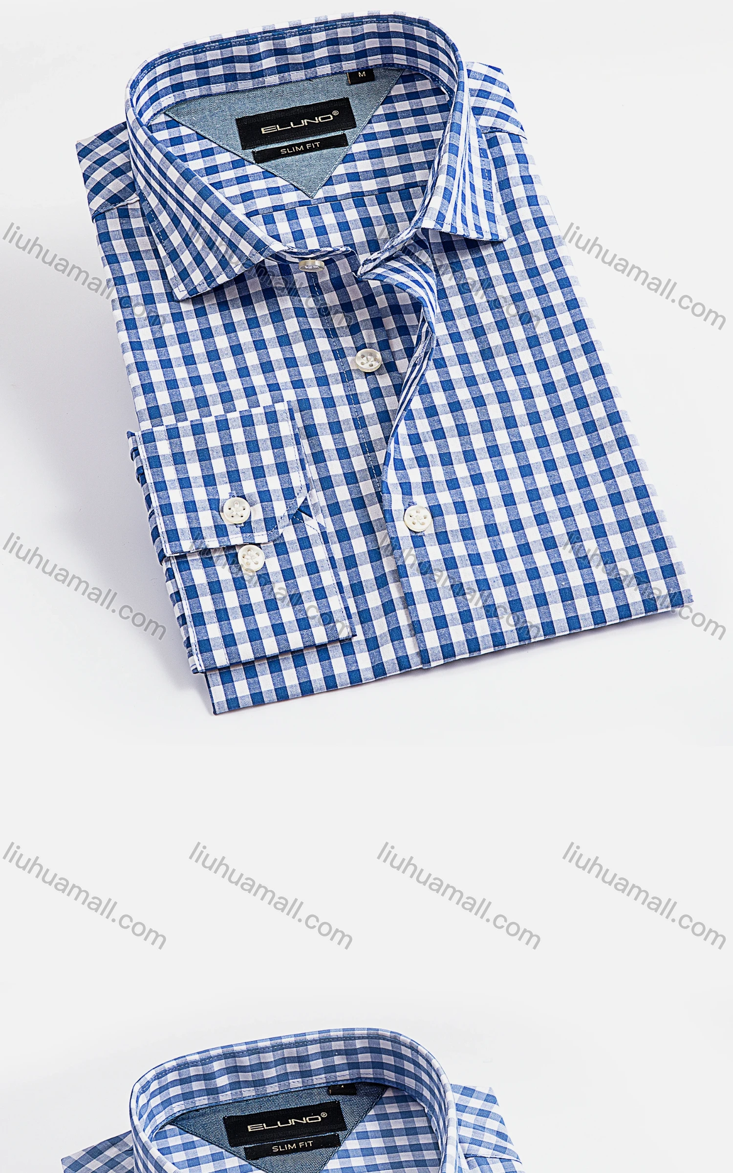 Wholesale Men's Collared Long Sleeve Button Down Gingham Casual Shirt - Liuhuamall