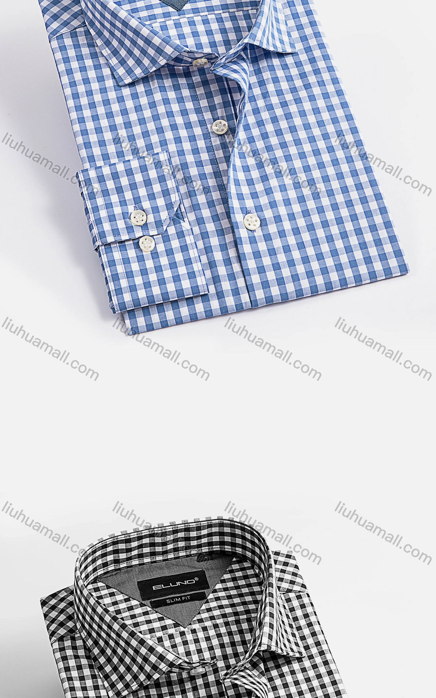 Wholesale Men's Collared Long Sleeve Button Down Gingham Casual Shirt - Liuhuamall