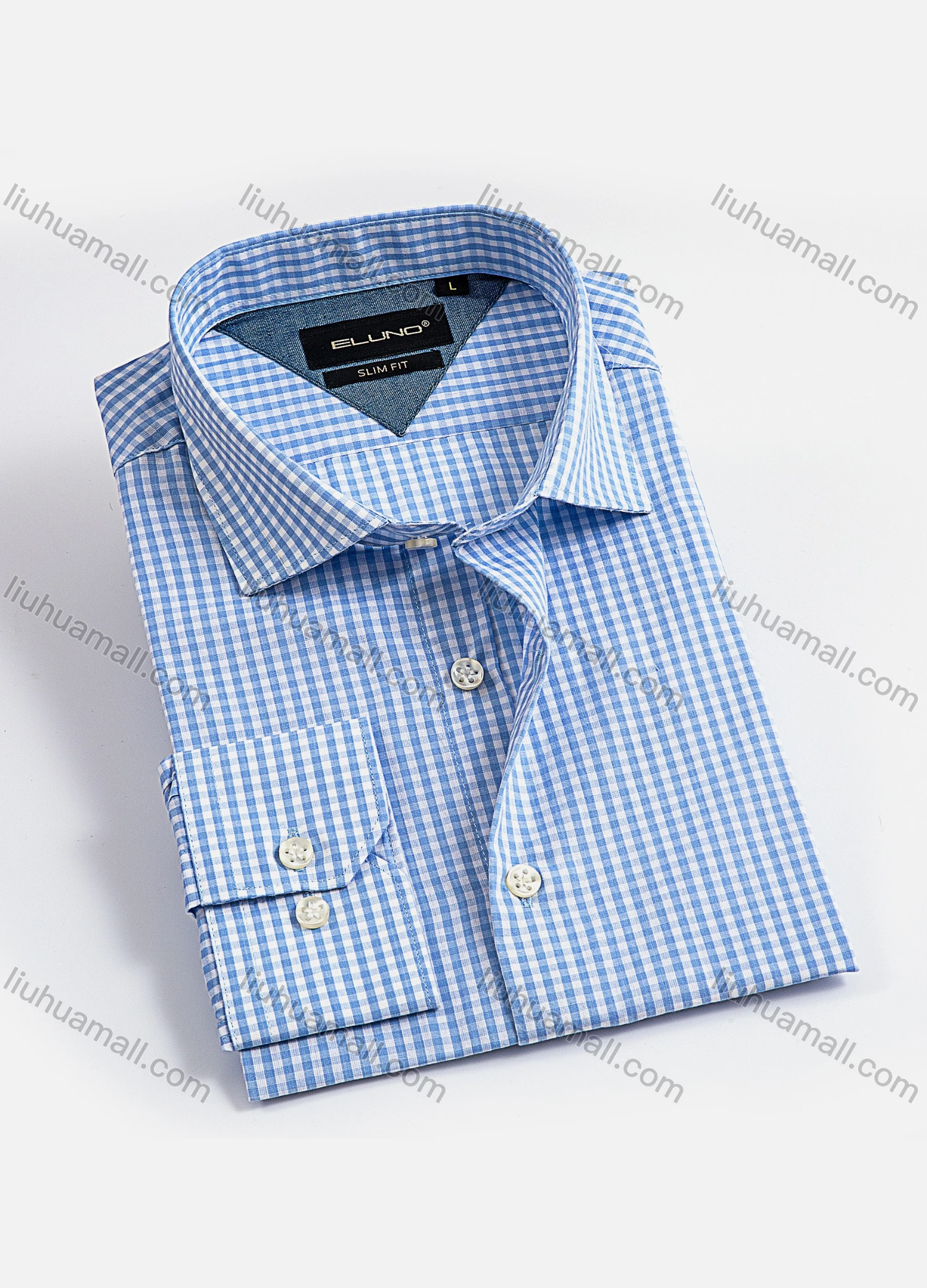 Wholesale Men's Casual Collared Long Sleeve Button Down Gingham Shirt - Liuhuamall