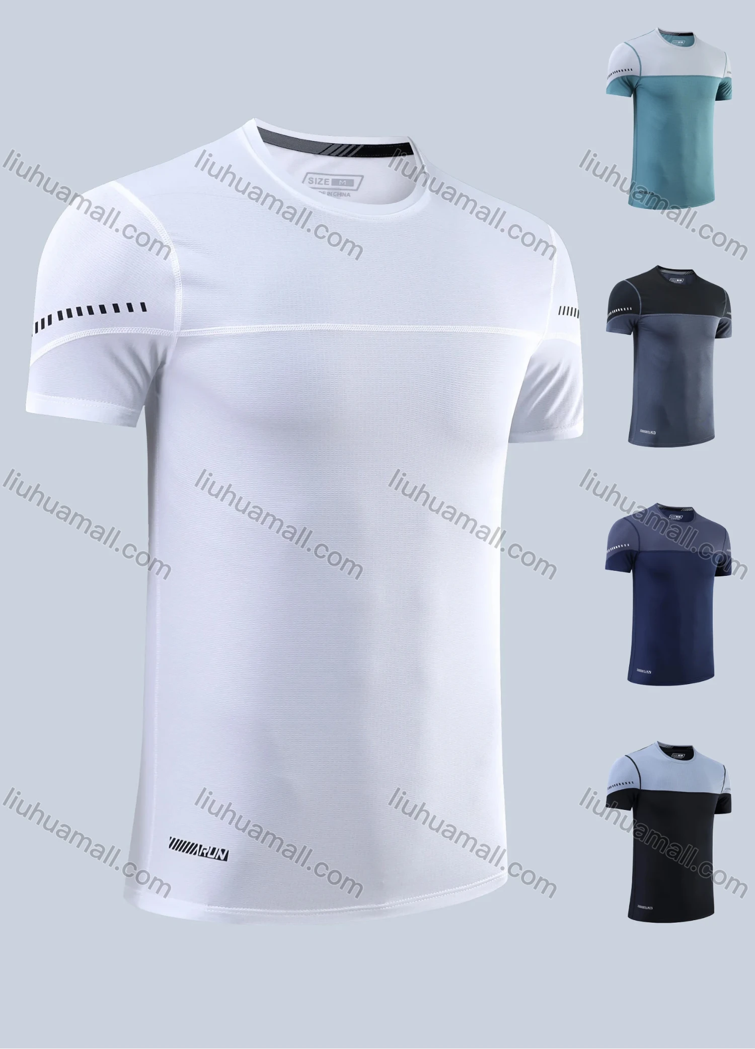 Wholesale Men's Quick Dry Comfy Workout Round Neck Short Sleeve Colorblock Athletic T-Shirt 6710# - Liuhuamall