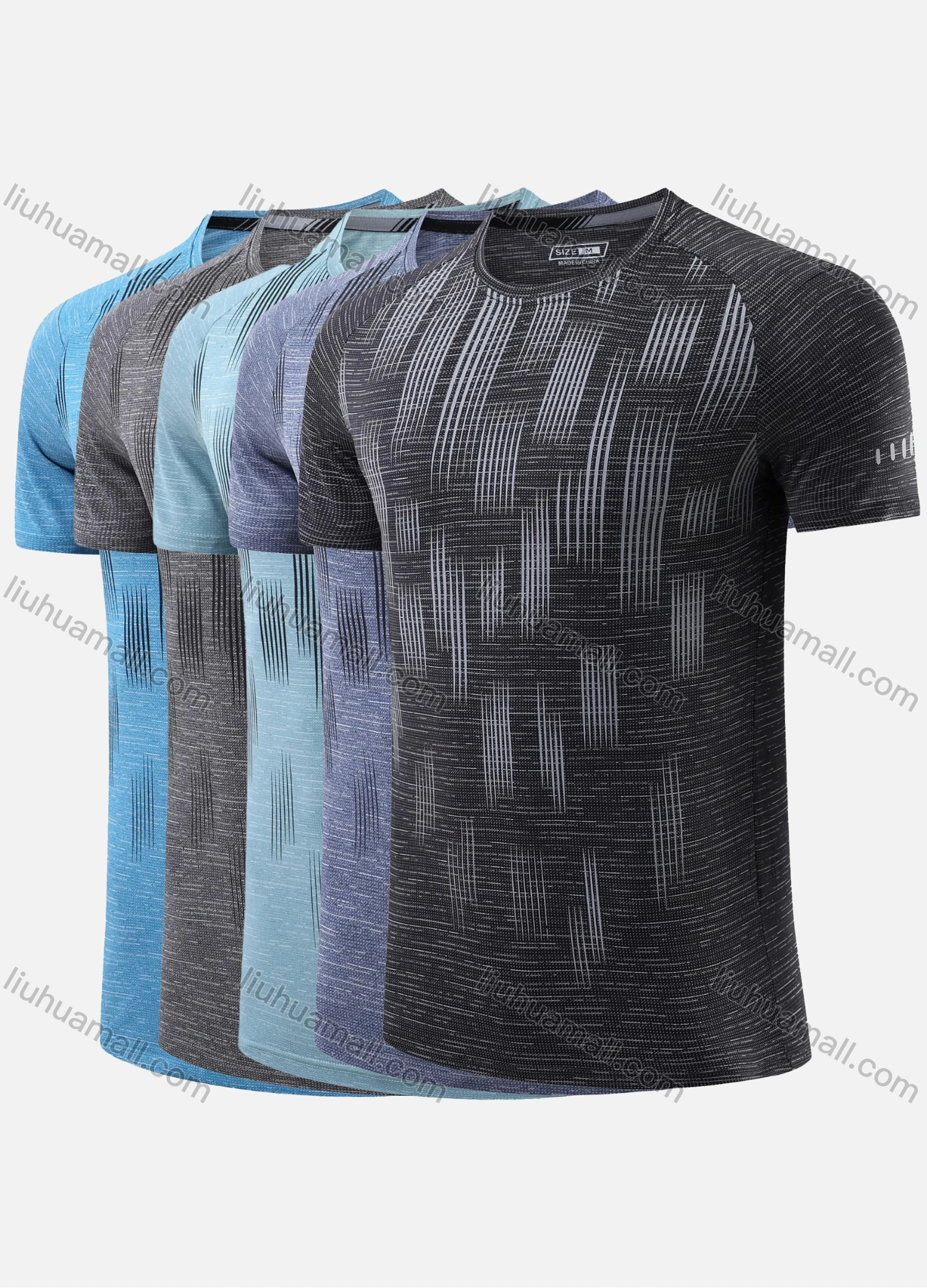 Wholesale Men's Quick Dry Comfy Workout Striped Athletic Short Sleeve Round Neck T-Shirt 7802# - Liuhuamall