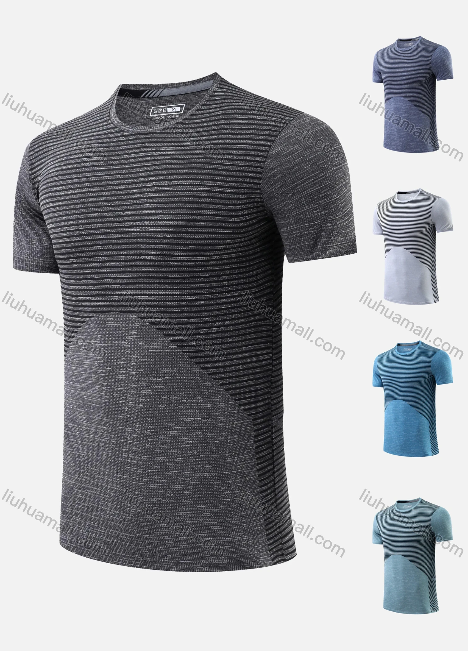Wholesale Men's Quick Dry Comfy Striped Short Sleeve Round Neck Workout T-Shirt 7803# - Liuhuamall