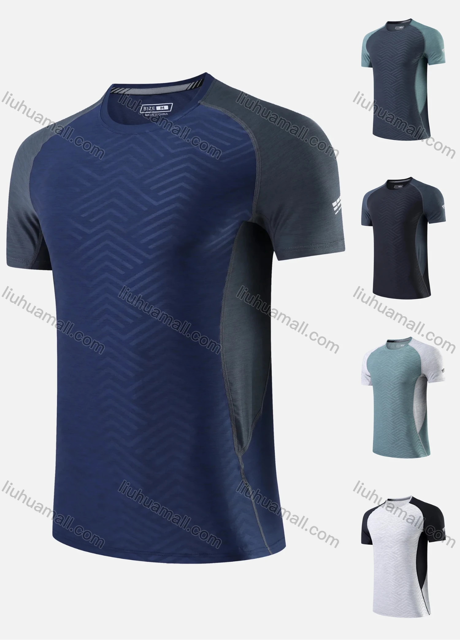Wholesale Men's Quick Dry Comfy Chevron Sttiching Color Workout Short Sleeve Round Neck T-Shirt 8720# - Liuhuamall