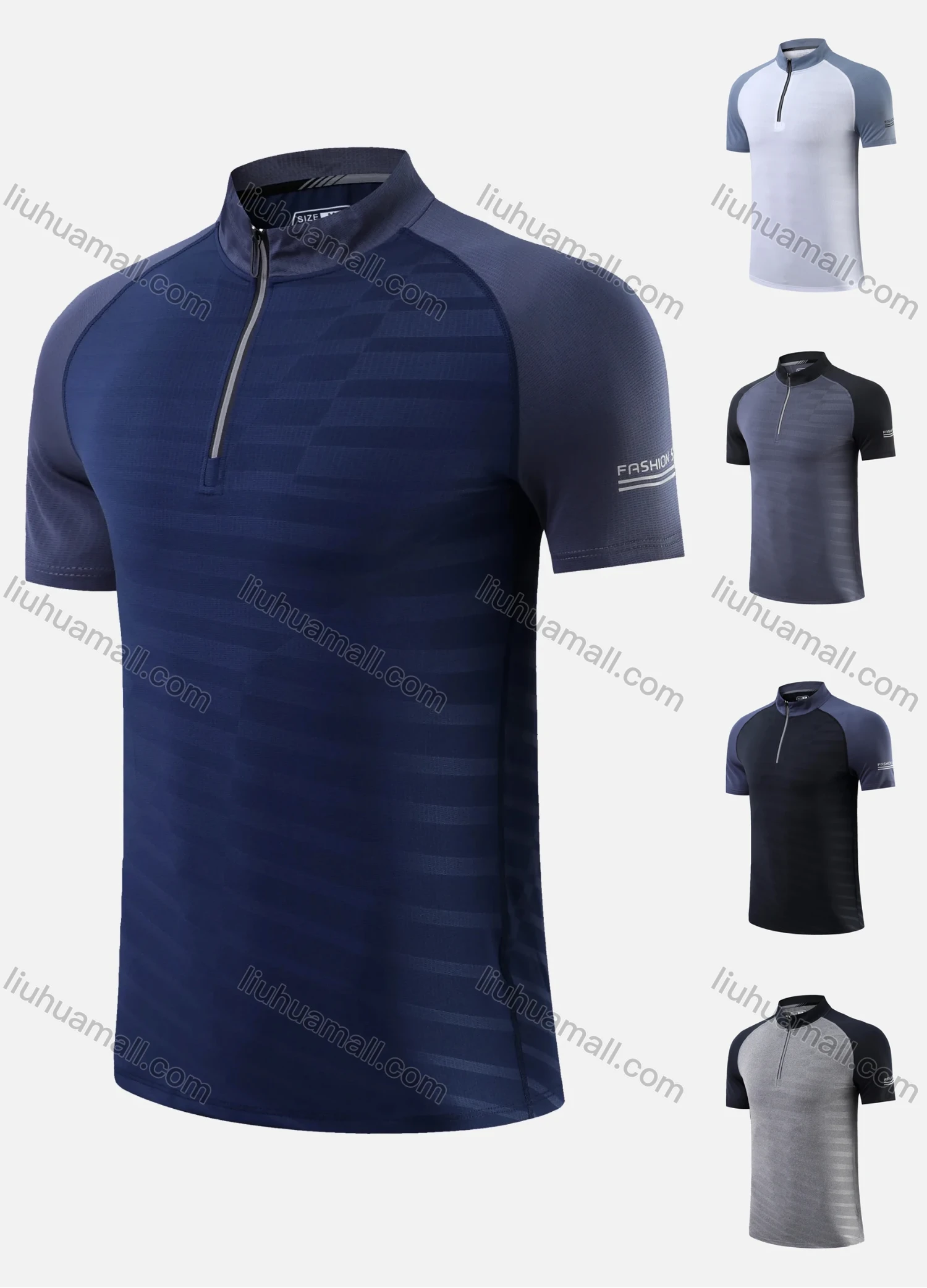 Wholesale Men's Mock Neck Half Zip Hot Stamping Letter Colorblock Breathable Workout Top 860# - Liuhuamall