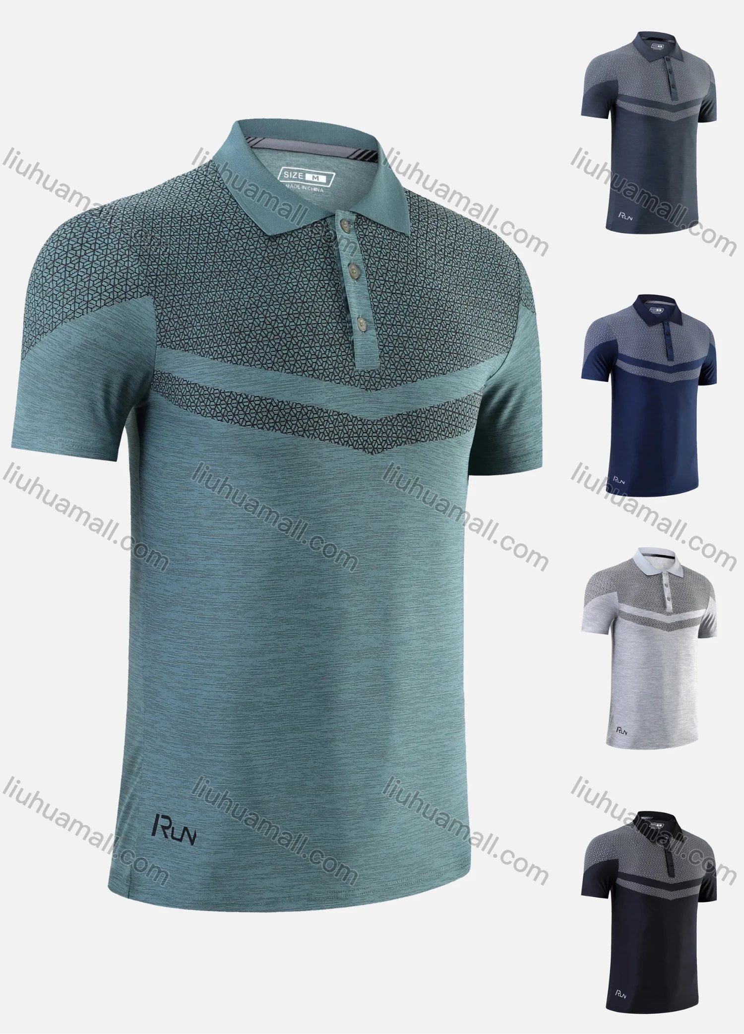 Wholesale Men's Honeycomb Print Hot Stamping Letter Colorblock Breathable Athletic Polo 903# - Liuhuamall