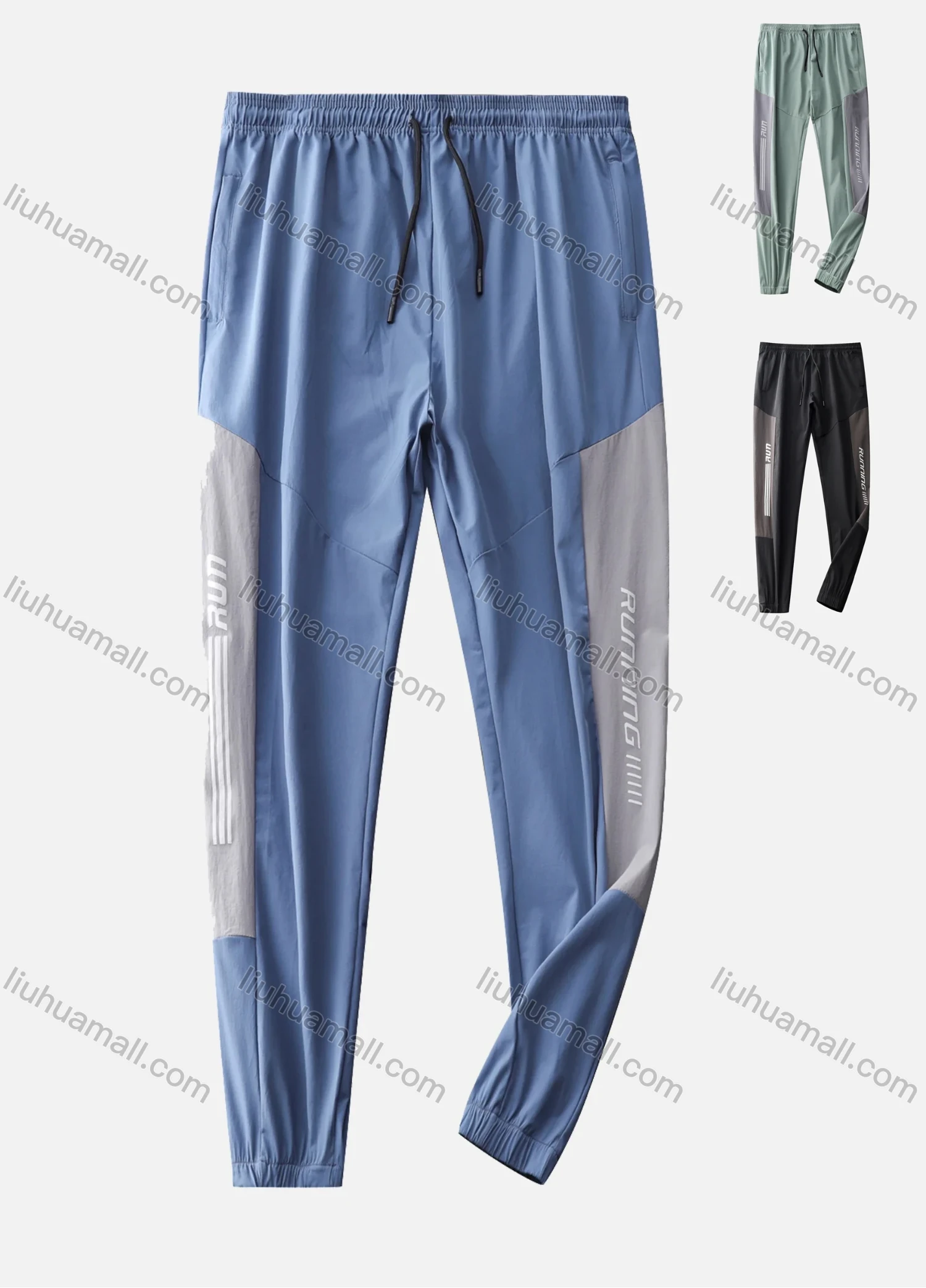 Wholesale Men's Workout Drawstring Slogan Colorblock Athletic Pants With Zip Pockets T120# - Liuhuamall