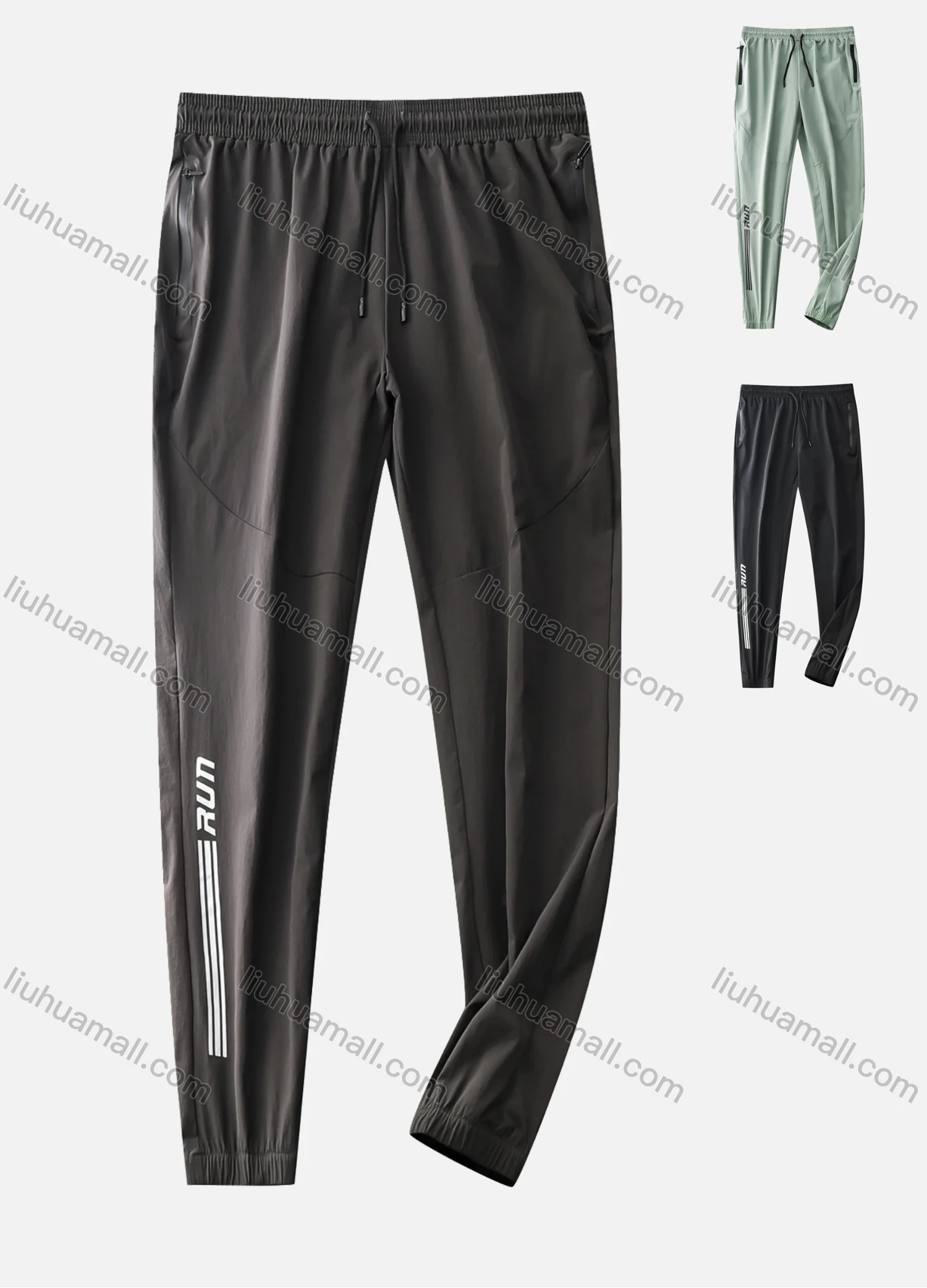 Wholesale Men's Workout Drawstring Slogan Solid Athletic Pants With Zip Pockets T121# - Liuhuamall