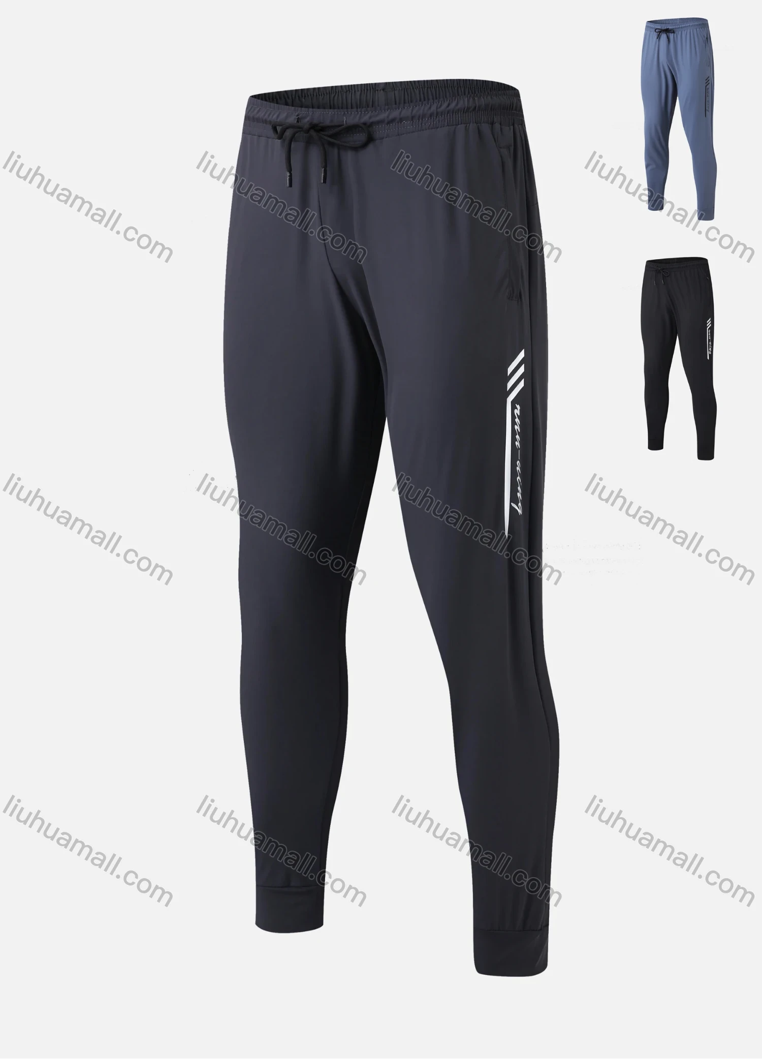 Wholesale Men's Workout Drawstring Slogan Plain Athletic Striped Tights Pants T136# - Liuhuamall